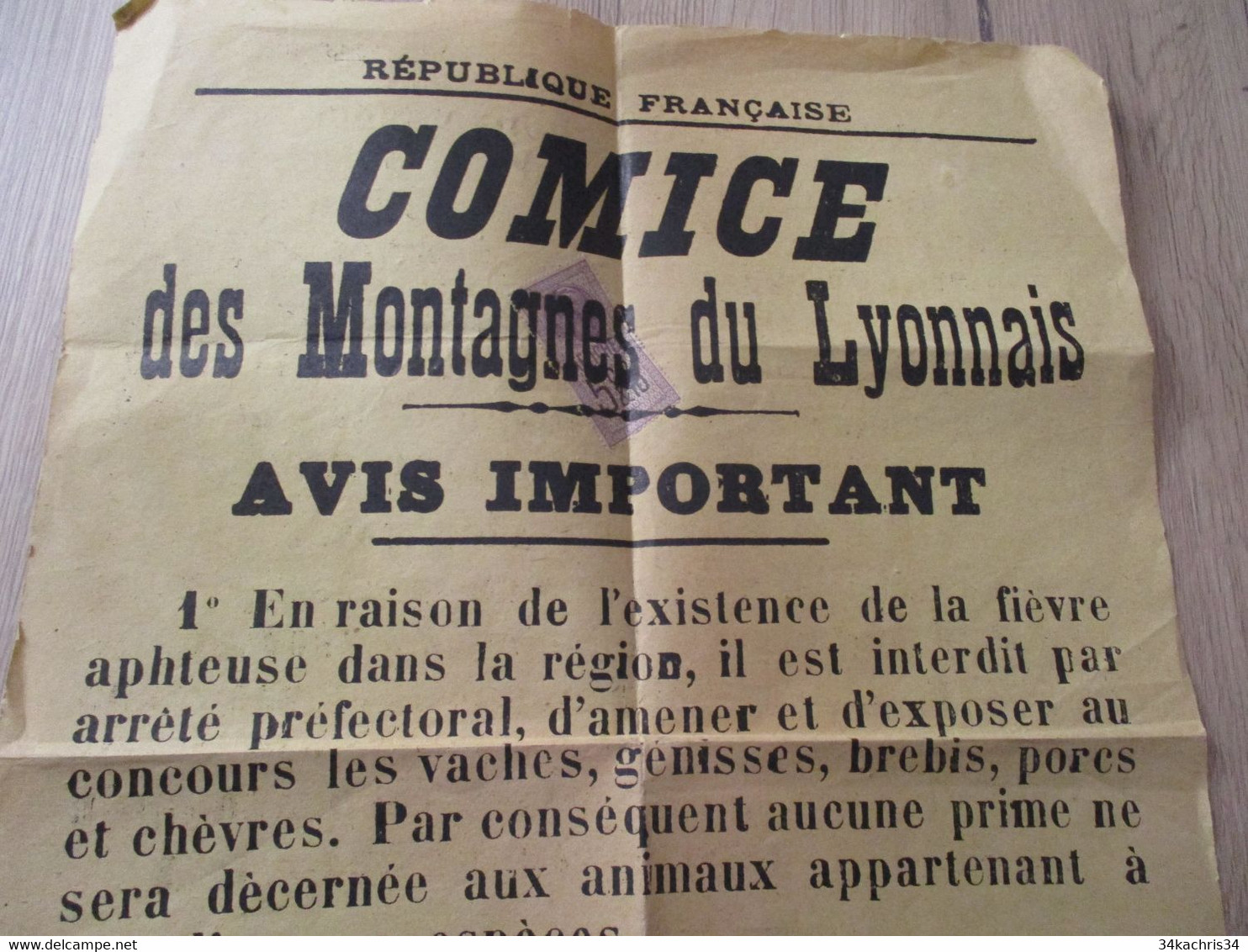 Comice Montagne Lyonnois Fièvre Aphteuse Interdiction D'exposer Vaches Cochons.. Au Concours De St Laurent De Chamousset - Afiches
