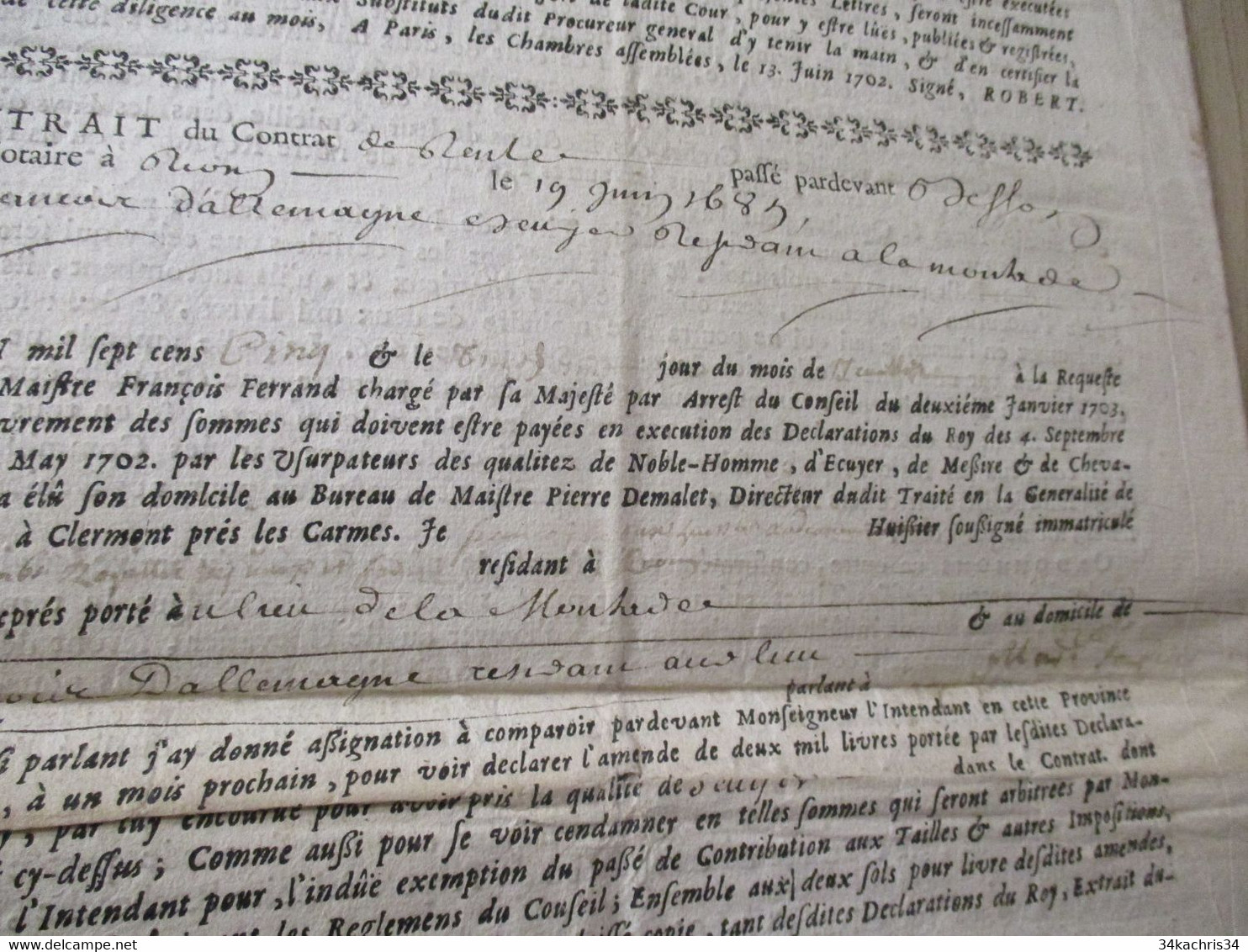 M8 Déclaration Du Roi Pour La Recherche Des Usurpateurs Des Titres De Noblesse 04/09/1696 Pièce Signée Autographe - Gesetze & Erlasse