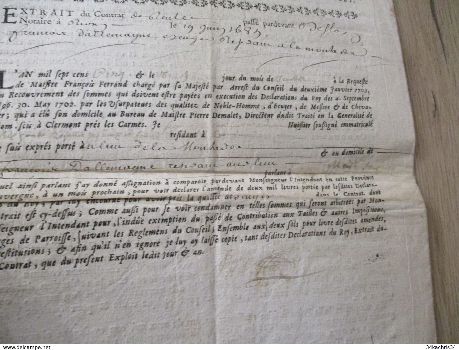 M8 Déclaration du Roi pour la recherche des usurpateurs des titres de noblesse 04/09/1696 pièce signée autographe