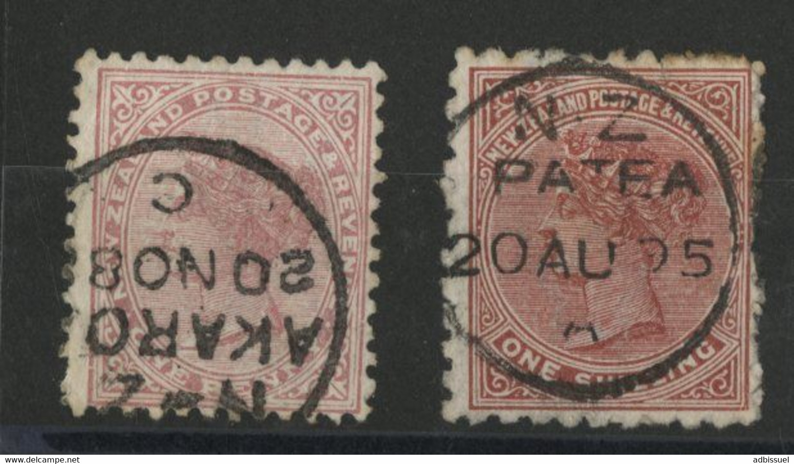 NOUVELLE-ZELANDE N° 60 1 P Rose Obl. C. à D. AKAROA + N° 66 1 S Rouge Obl. C. à D. PATEA - Used Stamps