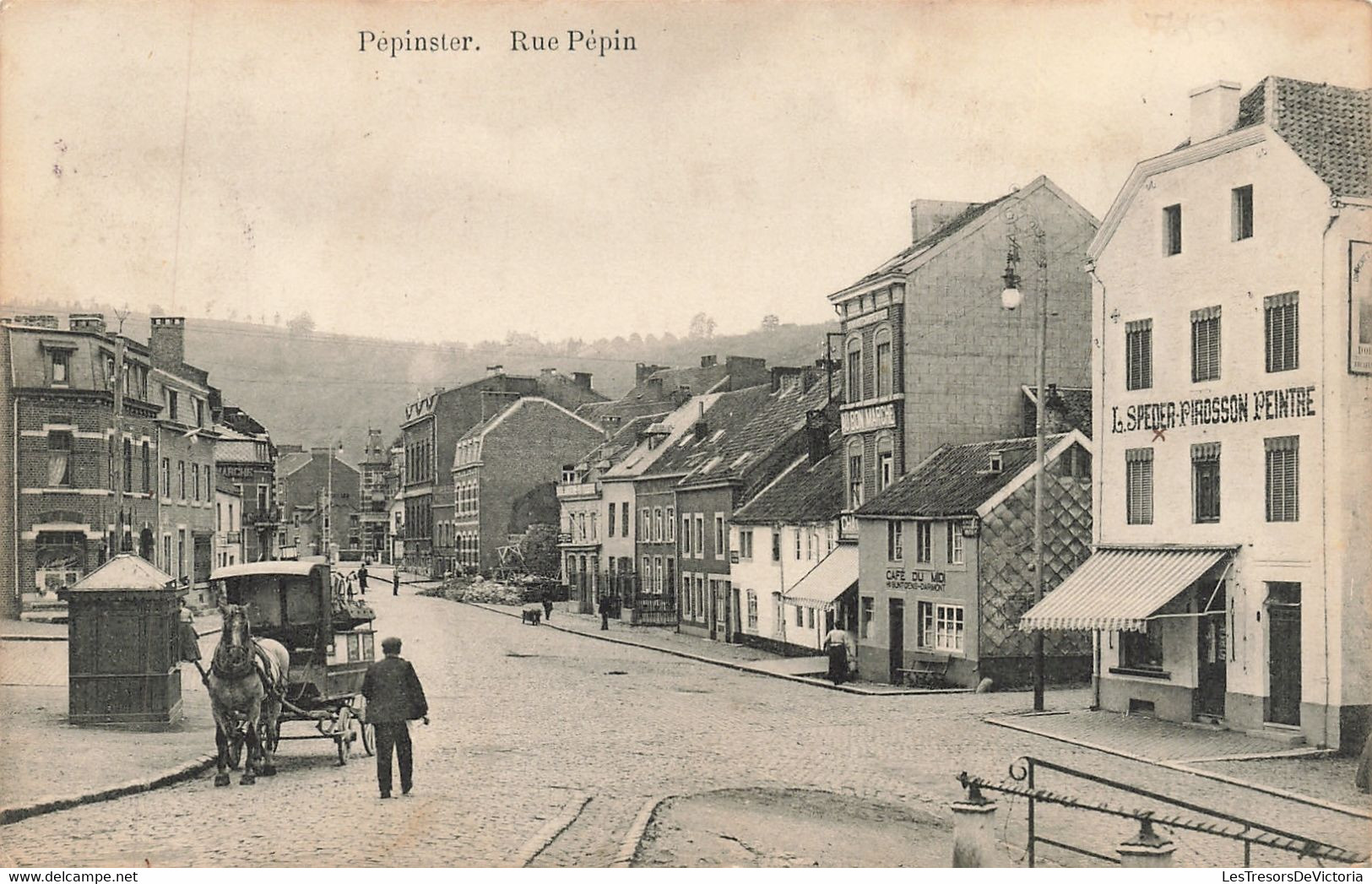 CPA - Belgique - Pepinster - Rue Pepin - Edit. A. Rouvroy - Charette - Cheval - L. Speder Pirosson Peintre - Animé - Pepinster