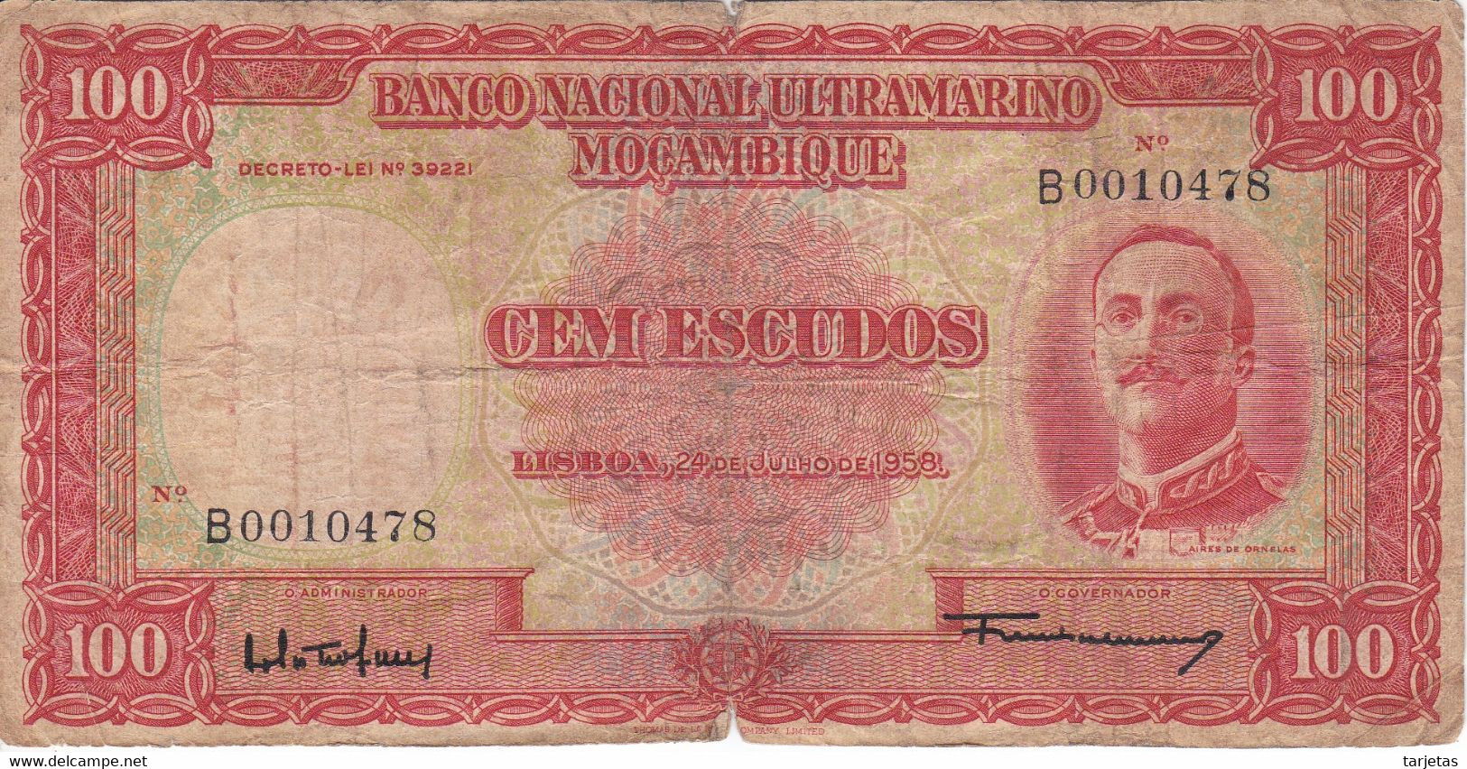 BILLETE DE MOZAMBIQUE DE 100 ESCUDOS  DEL AÑO 1958 (BANKNOTE) - Mozambique