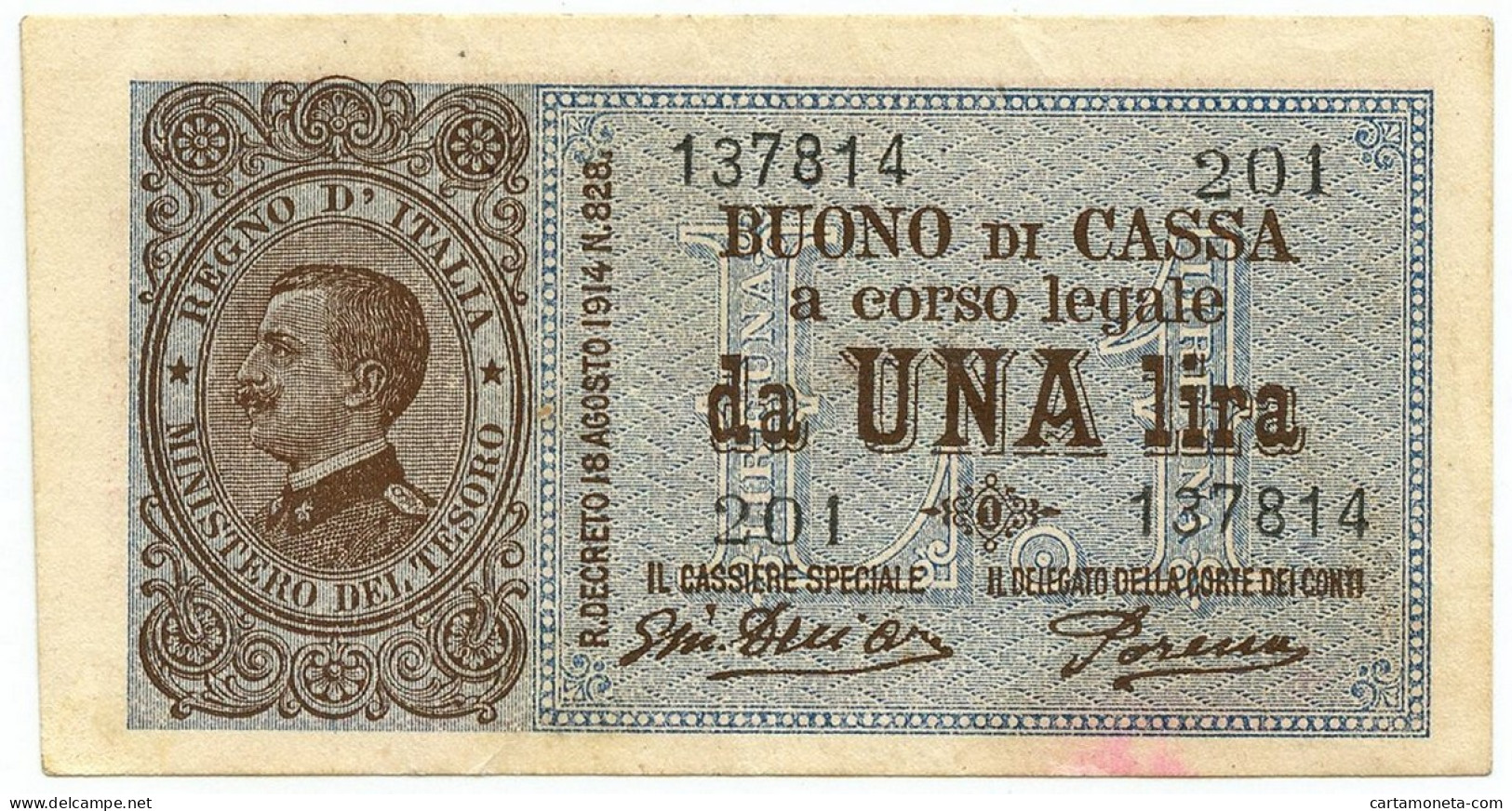 1 LIRA BUONO DI CASSA VITTORIO EMANUELE III PORENA LUGLIO 1921 QSPL - Regno D'Italia – Other