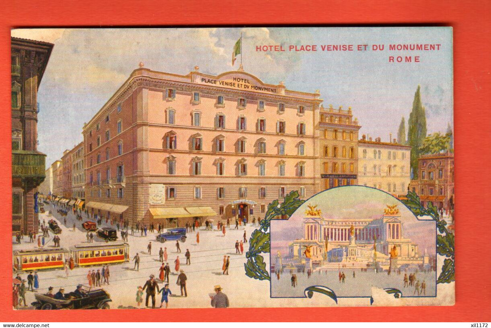 ZTW-12a Litho ROMA Hotel Place De Venise Et Du Monument Piazza Venezia. Non Ha Viaggiatta - Wirtschaften, Hotels & Restaurants