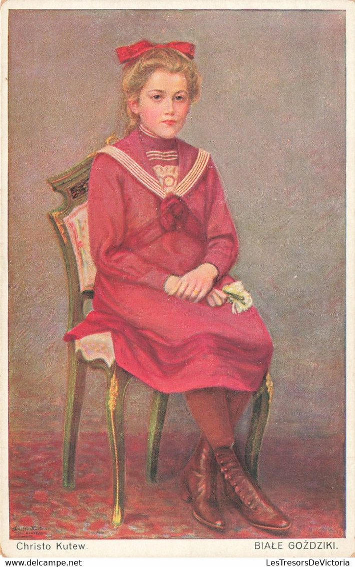 CPA - Carte Illustrée - Christo Kutew - Biale Gozdziki - Pinted In Galicya - Jeune Fille En Robe Rouge Assise - Other & Unclassified