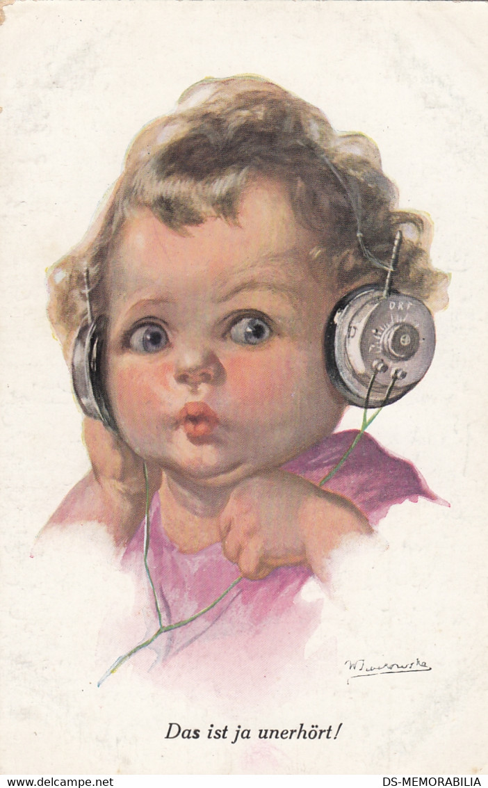 Wally Fialkowska - Sweet Child W Radio Headphones Old Postcard - Fialkowska, Wally