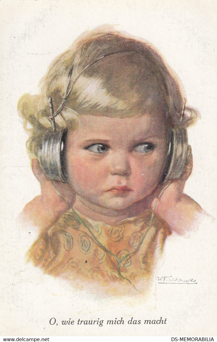 Wally Fialkowska - Sweet Child W Radio Headphones Old Postcard - Fialkowska, Wally