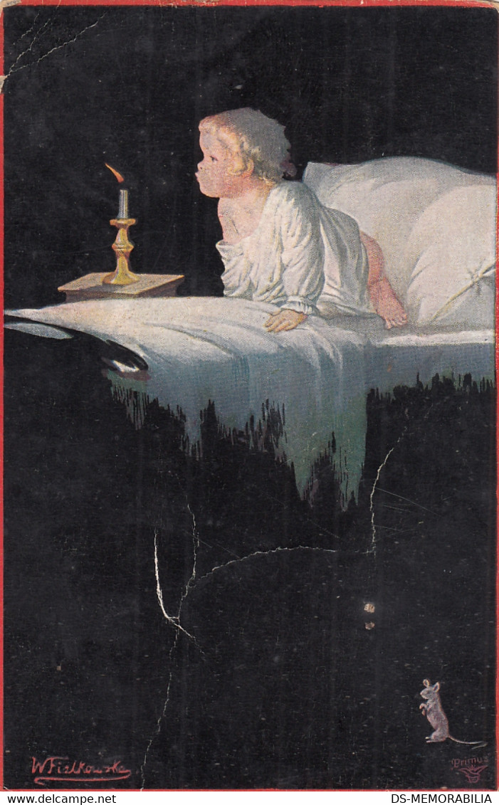 Wally Fialkowska - Child In Bed W Candle Old Postcard Mouse - Fialkowska, Wally