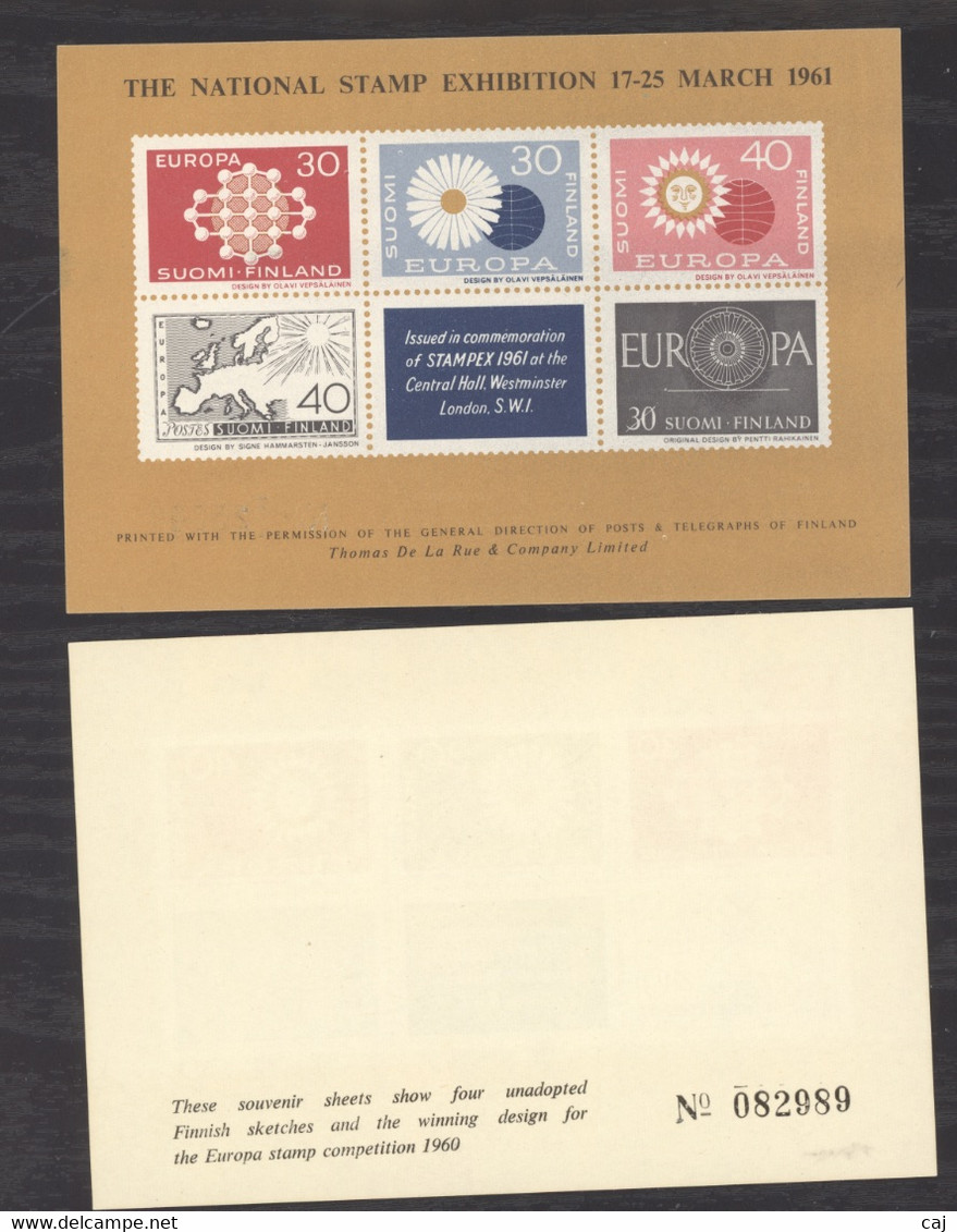 Vi 0157  -  Finlande  :  Les Essais De Timbres Europa1961  ** - Variétés Et Curiosités