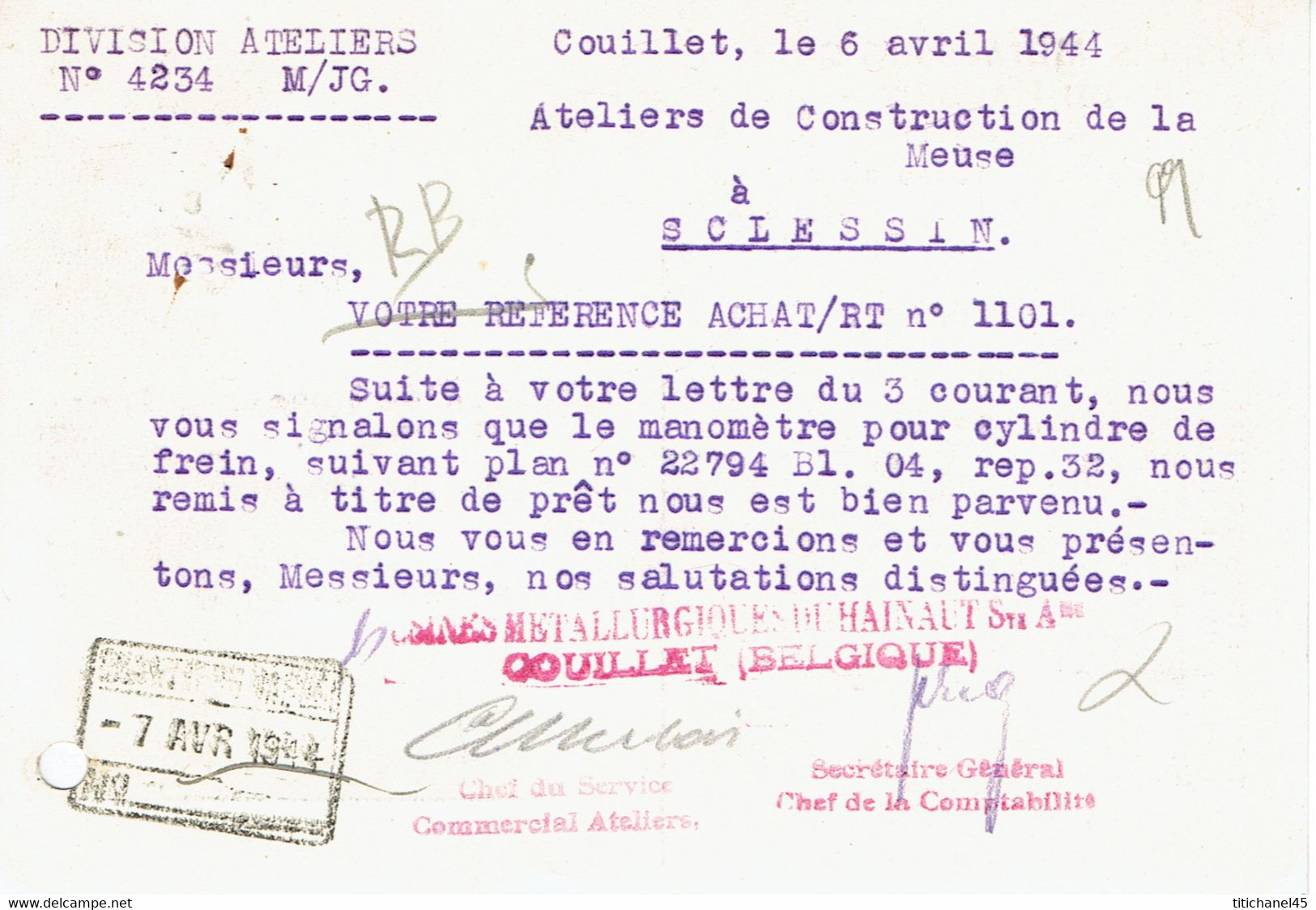 N°426 Op Postkaart Met Firmaperforatie (perfin) "U.M.H." Van USINES METALLURGIQUES DU HAINAUT Met Stempel COUILLET - 1934-51