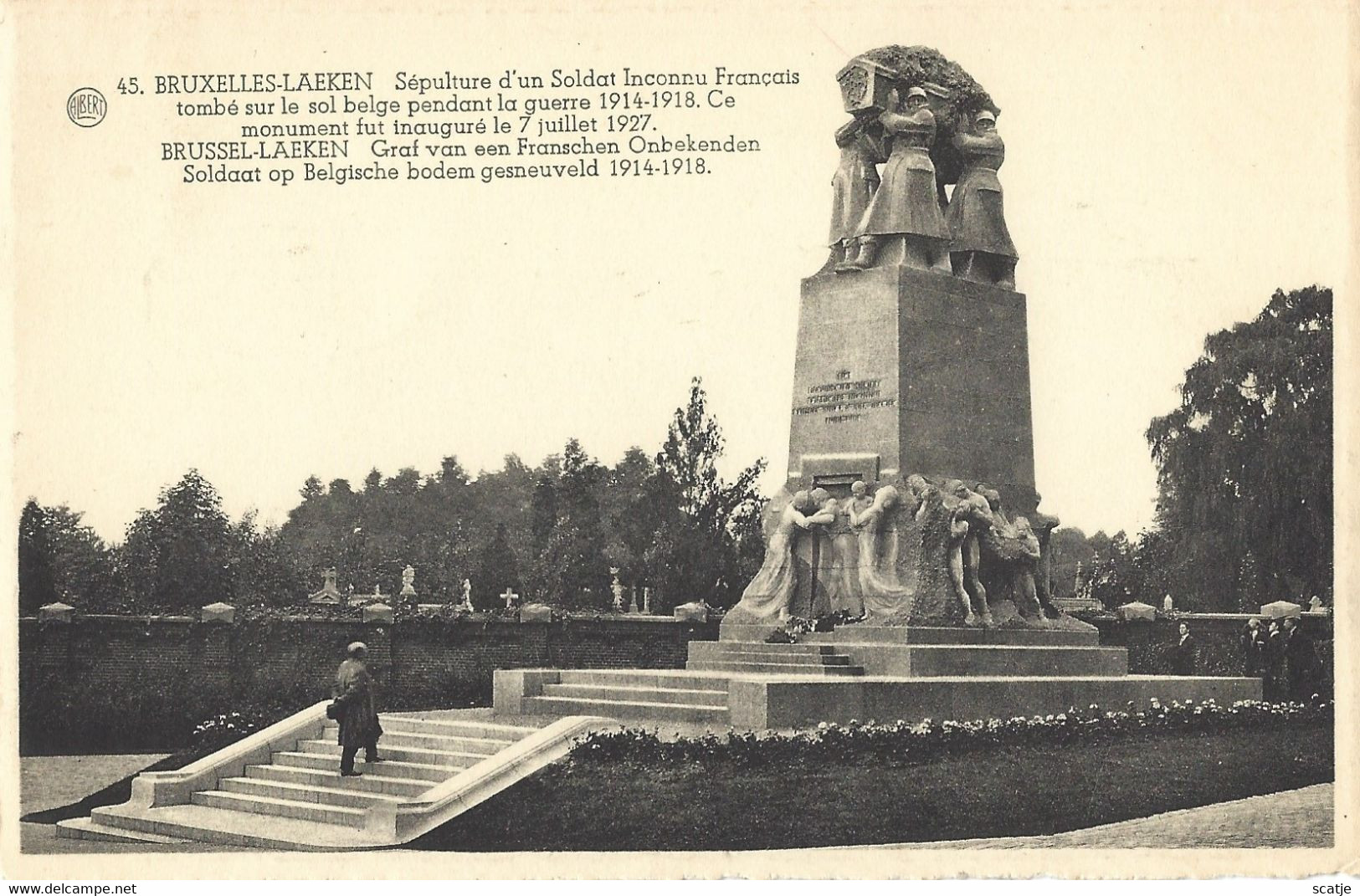 Bruxelles - Laeken   -    Sépulture D'un Soldat Inconnu Français Tombé Sur Le Sol..1914-1918  -   1923  Naar   Craainhem - Monuments Aux Morts