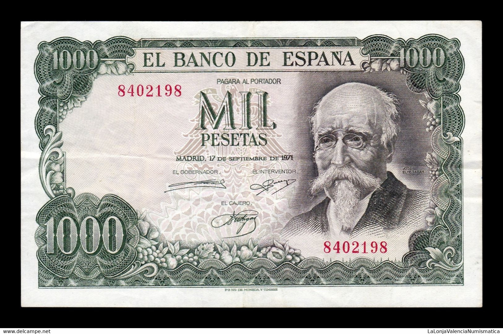 España Spain 1000 Pesetas José Echegaray 1971 Pick 154 Sin Serie Mbc Vf - 1000 Pesetas