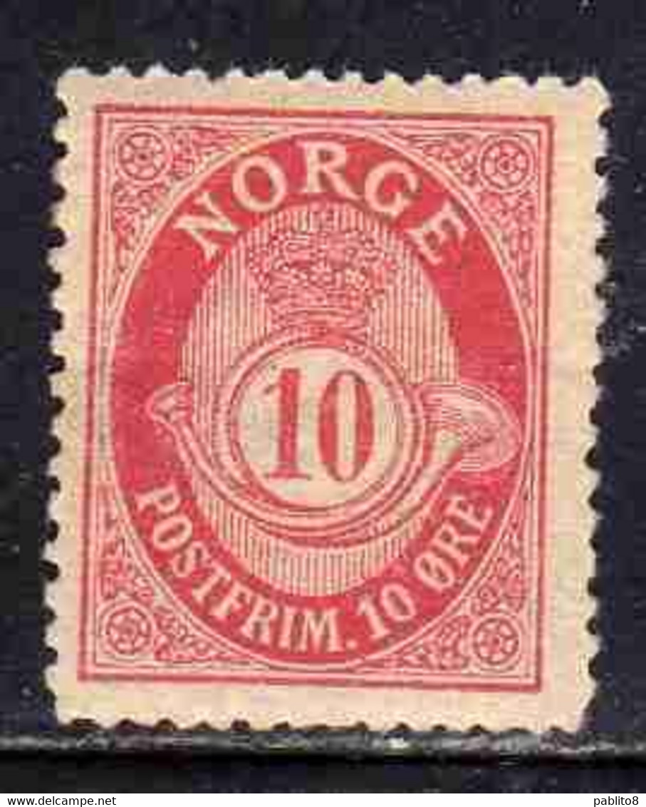 NORWAY NORGE NORVEGIA NORVEGE 1893 1908 1894 POST HORN AND CROWN ROSE 10o ROSE RED MNH - Ungebraucht