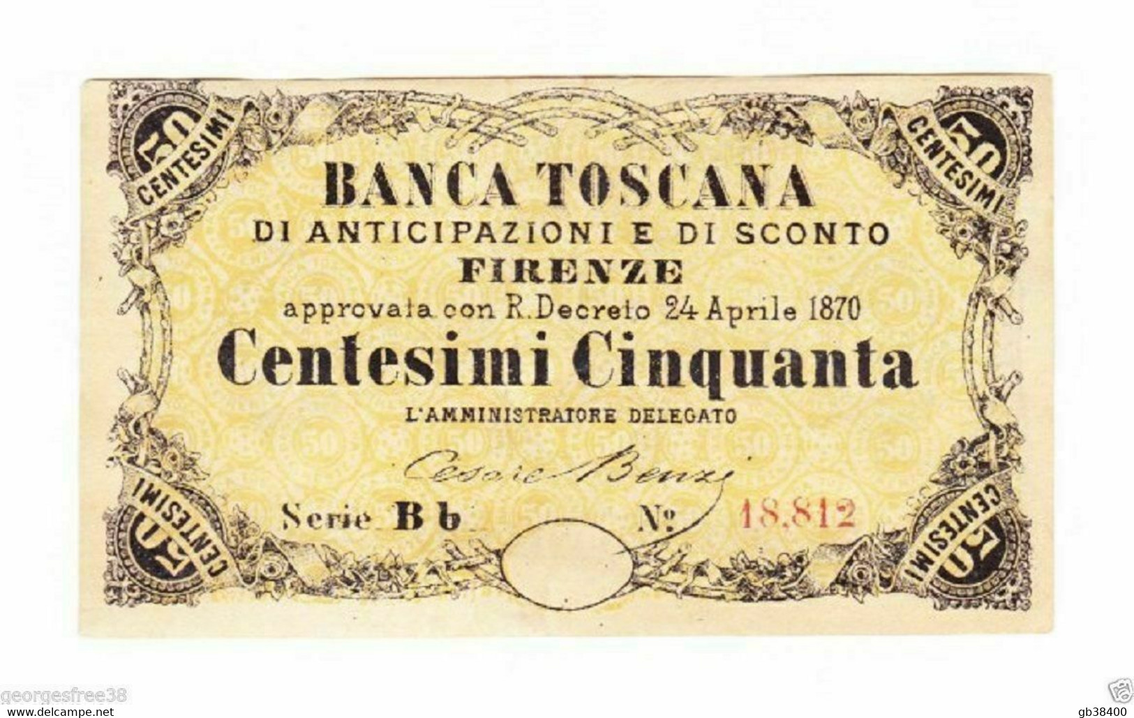 ITALIE CENTESIMI 50 BANCA TOSCANA 24 AVRIL 1870 - Buoni Di Cassa