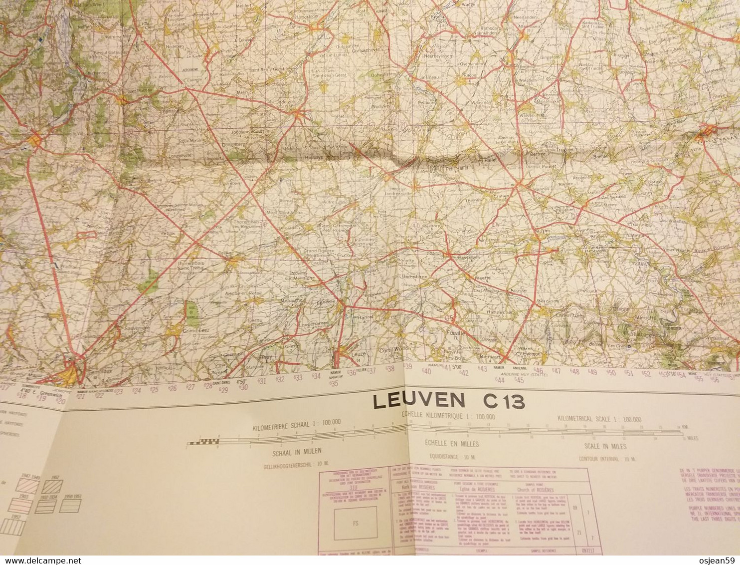 Carte Topographique De Belgique 1/100.000. Institut Géographique Miltaire 1954.Leuven C13. - Maps/Atlas