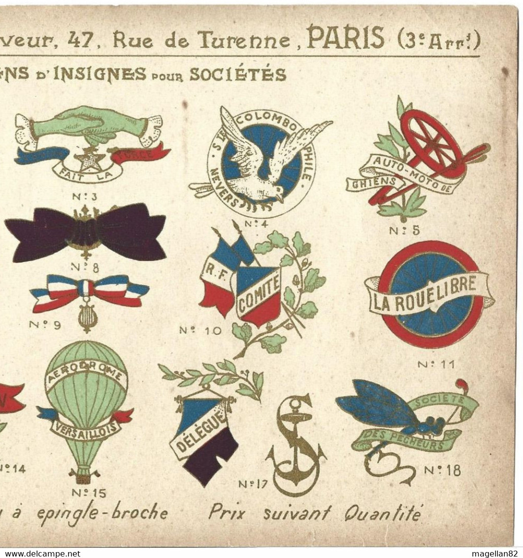 LETULLE.Graveur D’Insignes PARIS. Aviation. Auto Moto GHIEN. Aérodrome Versaillois. Colombophile De Nevers. Tourangelle - Collections