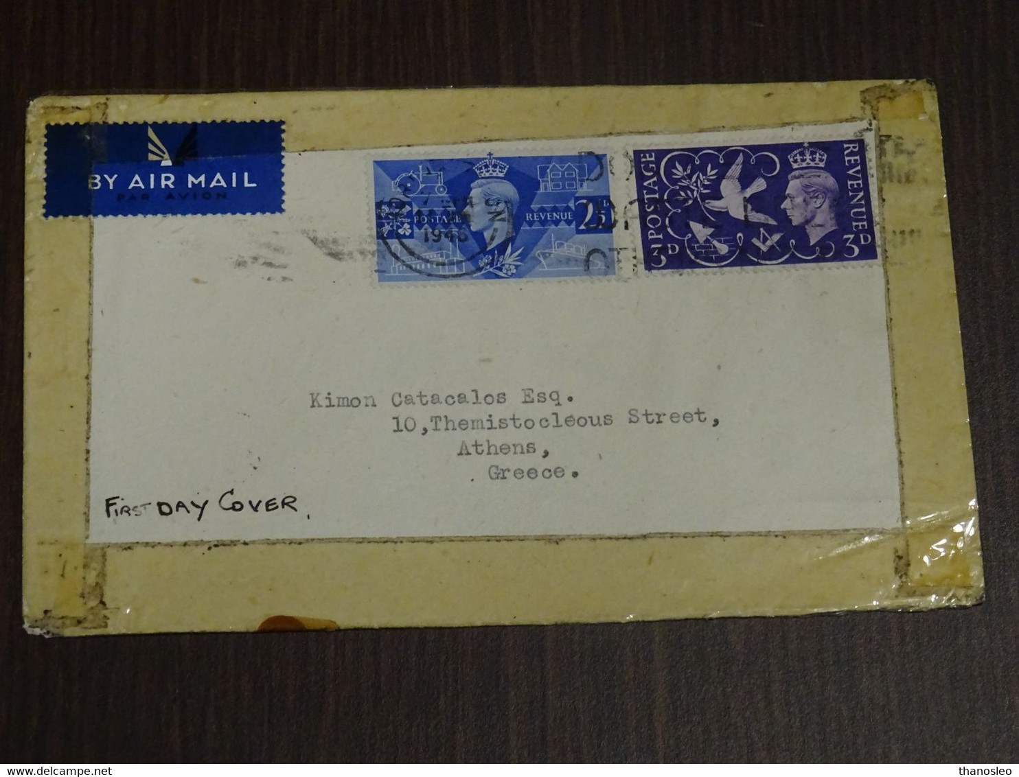 Great Britain 1946 Victory Issue Registered FDC To Greece - ....-1951 Pre Elizabeth II