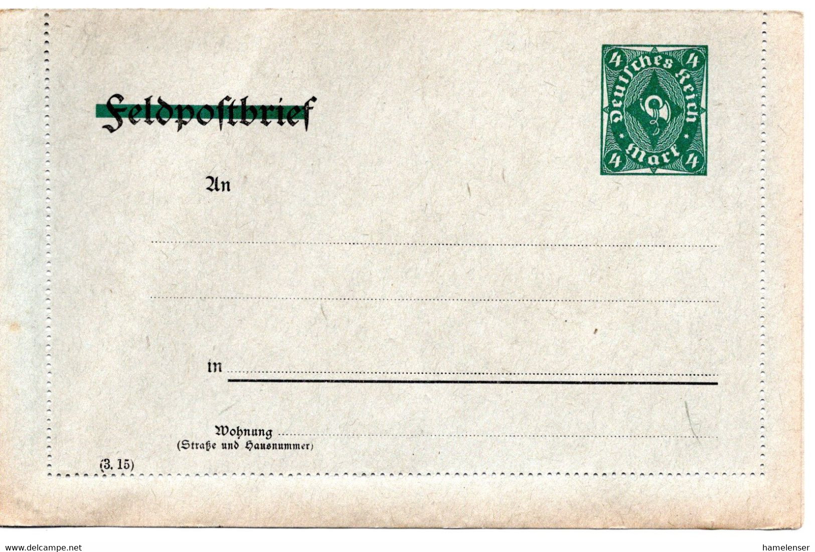 56526 - Deutsches Reich - 1922 - 4M Posthorn PGAKtenBf A Feldpostvordruck, Ungebraucht - Altri & Non Classificati