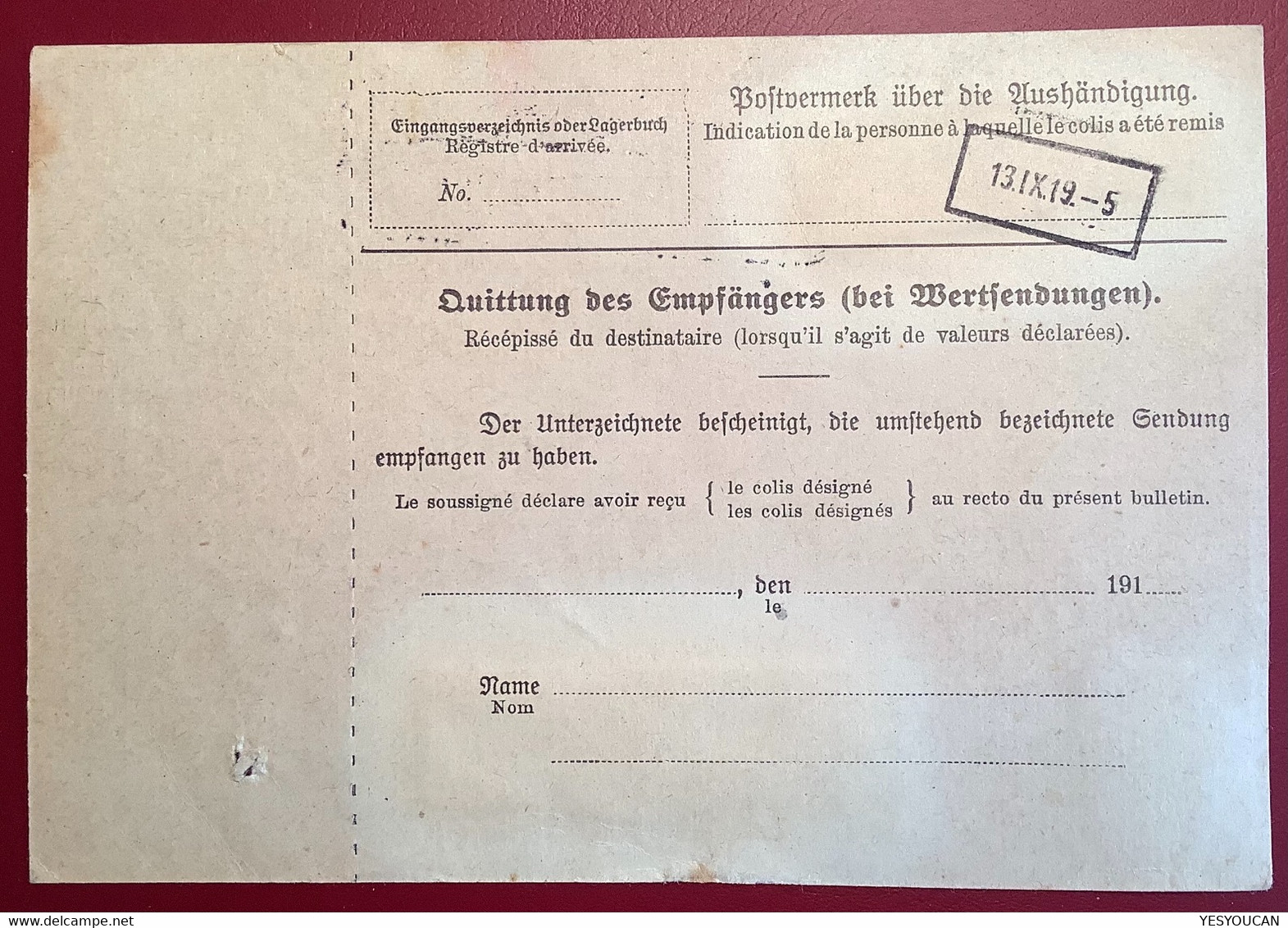 TONINDUSTRIE ZEITUNG PERFIN T.J.Z. Berlin 1919 Paketkarte (argile Terre Ceramique Clay Mineral Ceramic Ton Ciment - Covers & Documents