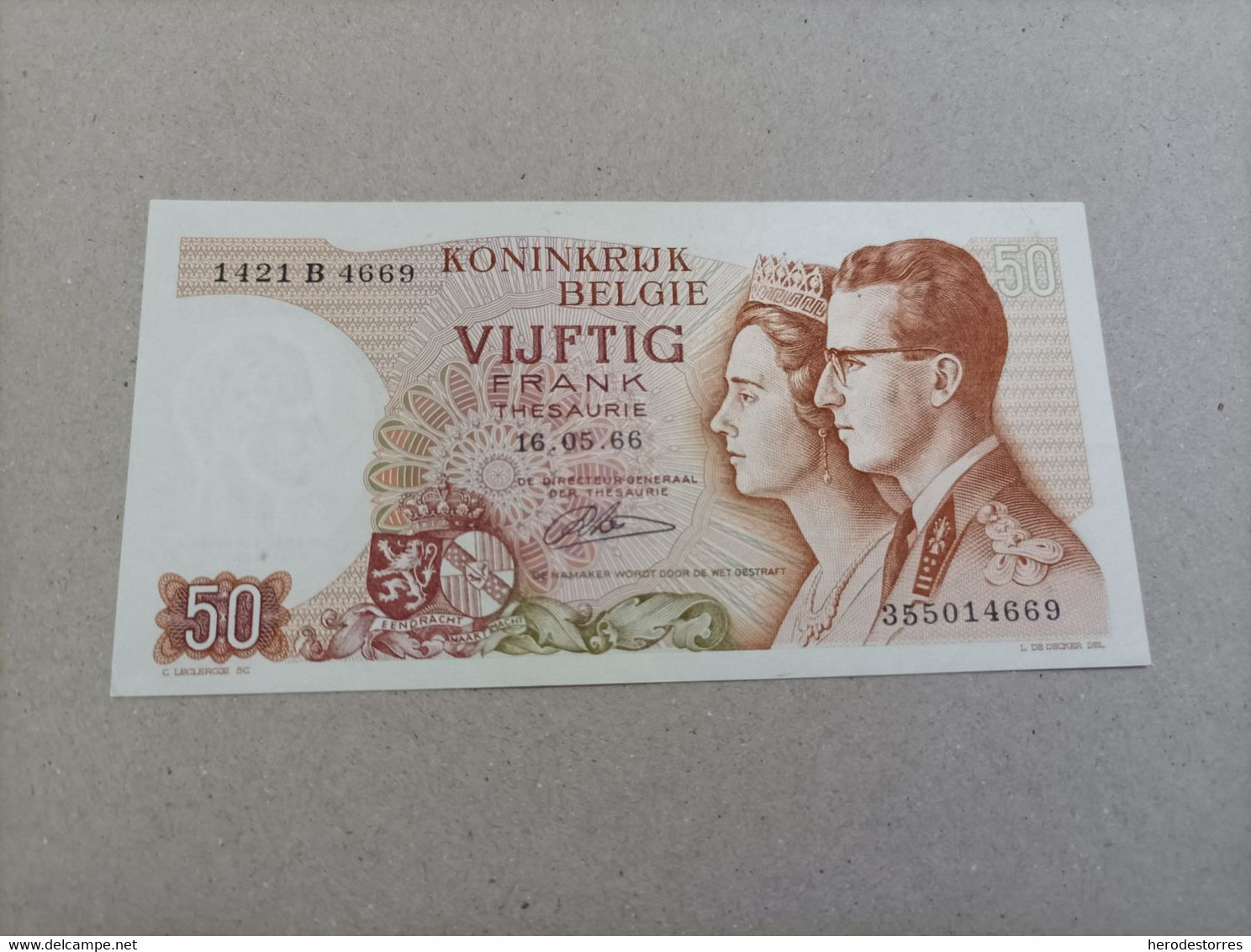 Billete De Belgica De 50 Francos, Año 1966, UNC - 50 Francs