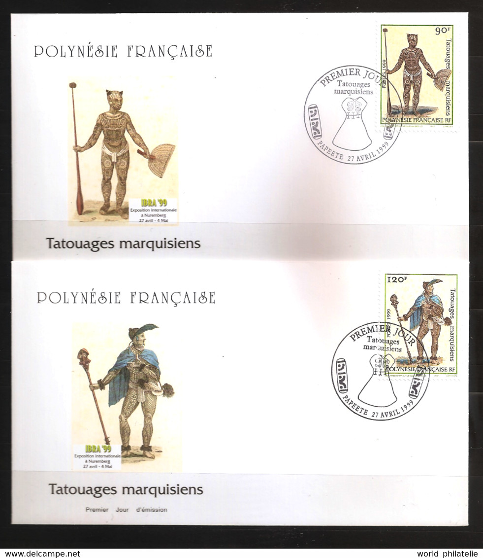 Polynésie 1999 N° 584 / 5 O FDC, Tatouages Marquisiens, Marquises, Hommes Tatoués, Eventail, Coquillage, Conque Patutiki - Gebruikt