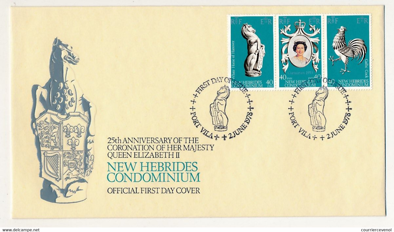 NOUVELLE HÉBRIDES - Enveloppe FDC - 25eme Anniversaire Couronnement D'Elisabeth II - Port Vila - 2 Juin 1978 Leg Anglais - FDC