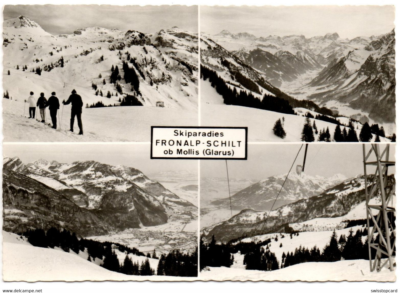 MOLLIS Skilift Fronalp-Schilt Ski-Läufer Gel. 1985 Stempel Gasthaus - Mollis