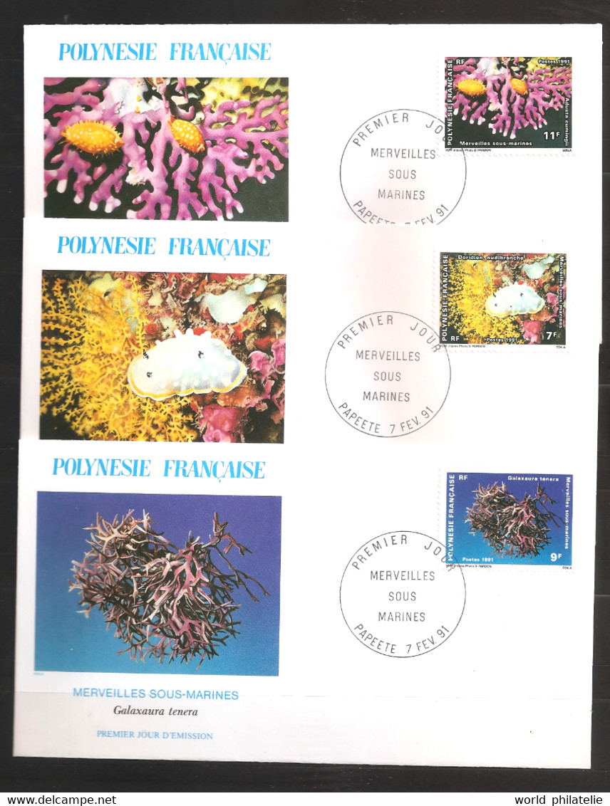 Polynésie 1991 N° 376  / 8 O FDC, Merveilles Sous-marines, Coraux, Nudibranche, Mollusque, Algue, Galaxaura, Porcelaine - Gebraucht