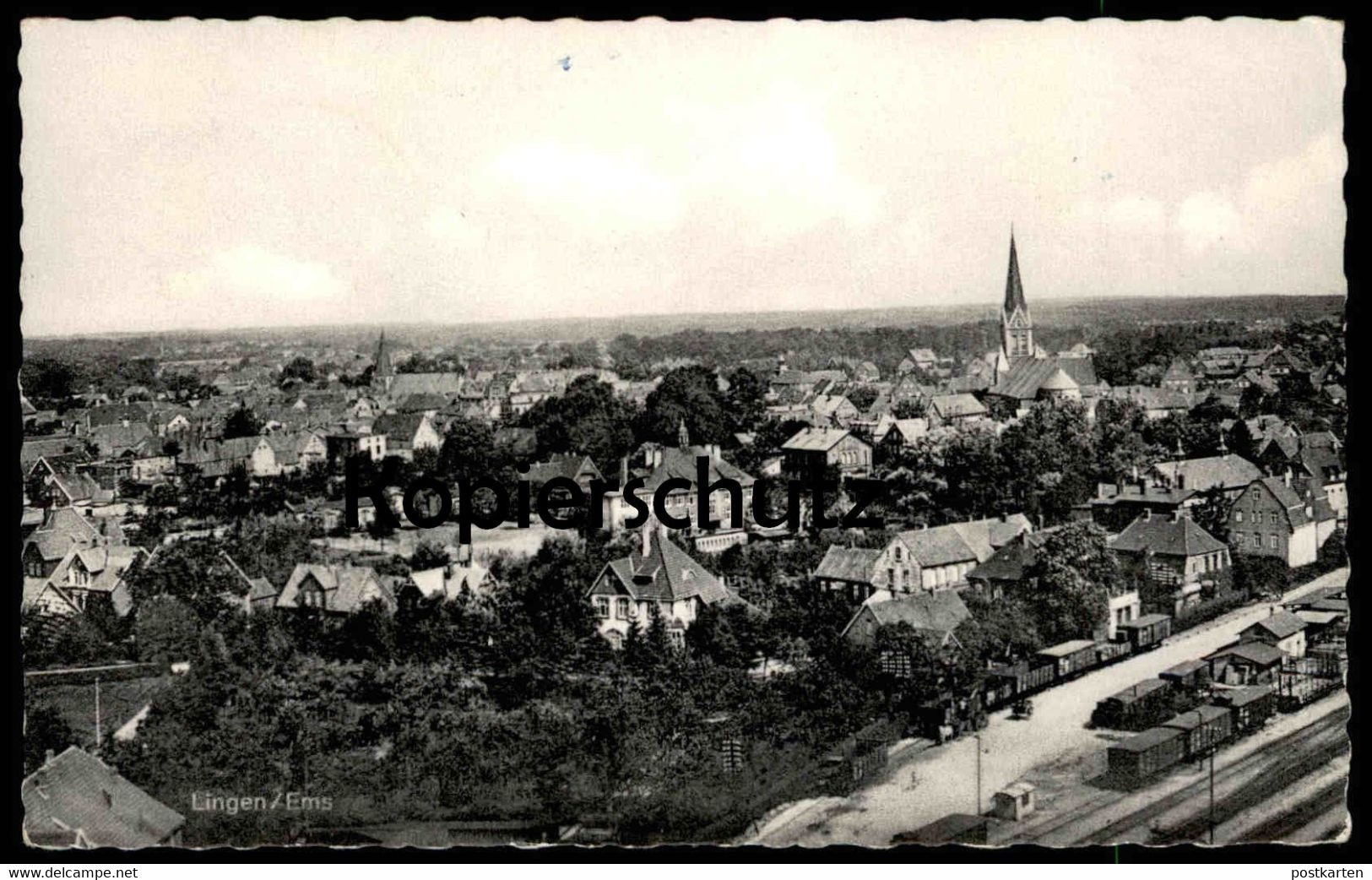 ÄLTERE POSTKARTE LINGEN EMSLAND PANORAMA MIT BAHNHOF ZUG GÜTERWAGGON WAGGONS Station Gare AK Ansichtskarte Postcard Cpa - Lingen