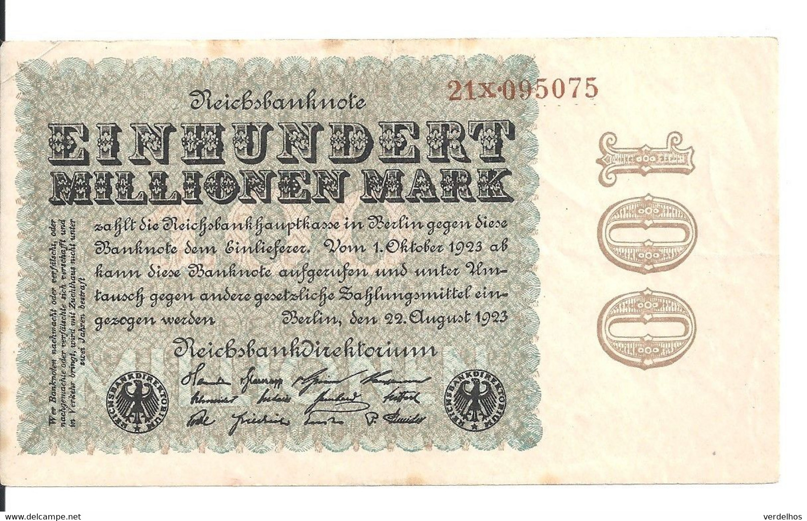 ALLEMAGNE 100 MO MARK 1923 XF+ P 107 - 100 Miljoen Mark