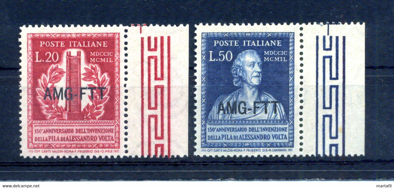 1949 Trieste Zona A S52-53 MNH **, 150° Anniversario Invenzione Pila Elettrica, Alessandro Volta - Neufs