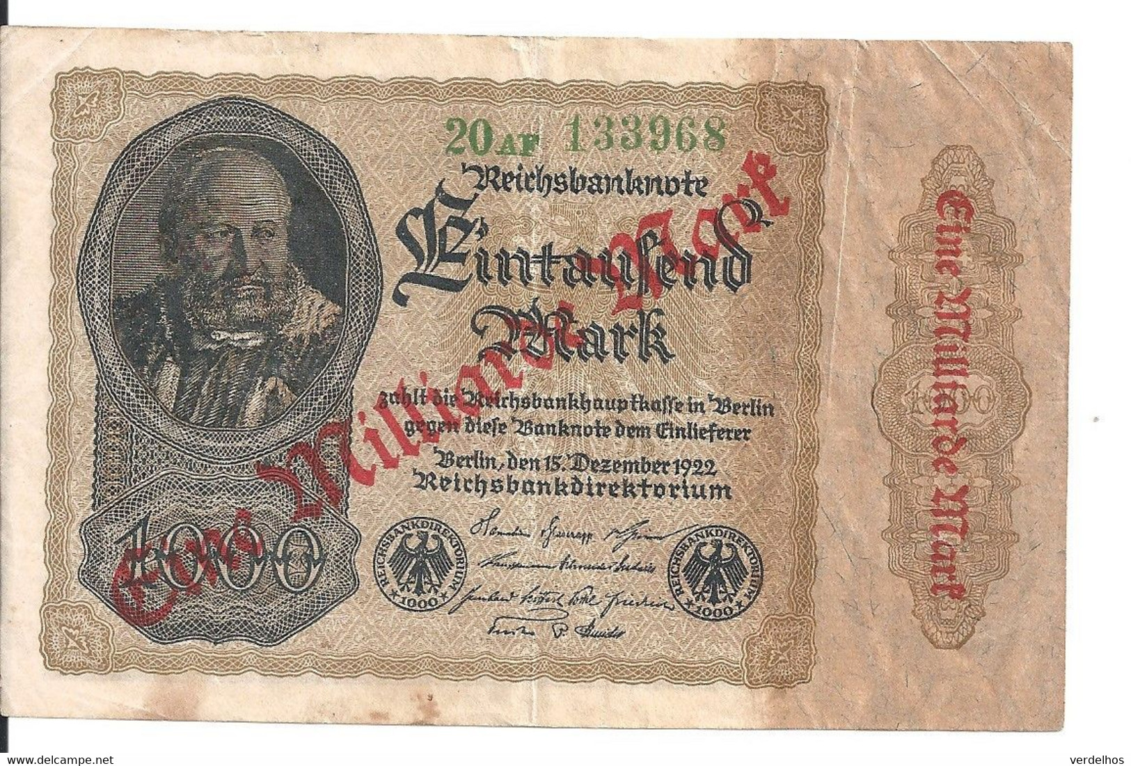 ALLEMAGNE 1 MLLIARDE MARK 1922 VF+ P 113 - 1 Milliarde Mark