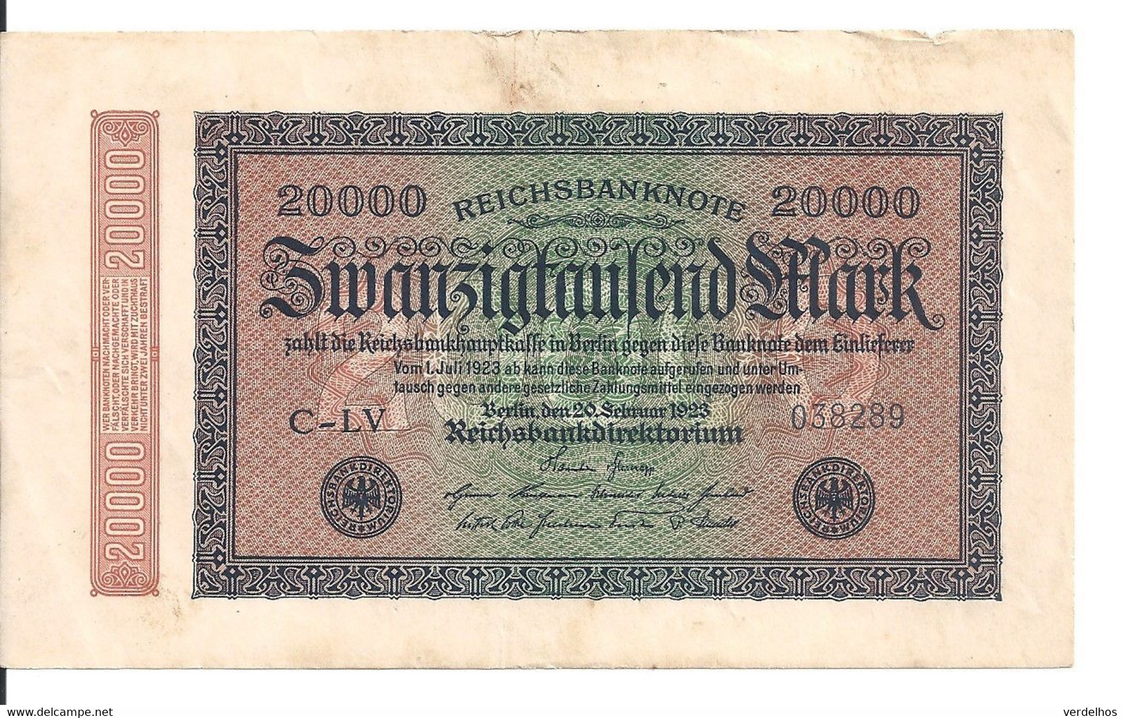 ALLEMAGNE 20000 MARK 1923 VF+ P 85 - 20.000 Mark