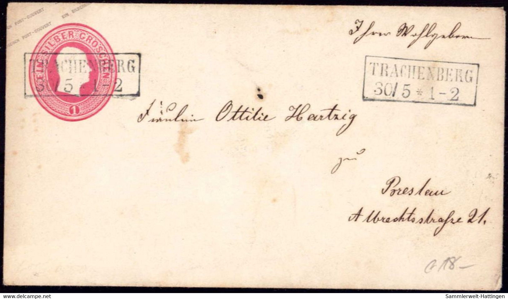 600340 | Ganzsache, Altdeutschland Preussen Aus Niederschlesien  | Trachenberg (Kreis Militsch N.Schl.), -, - - Postal  Stationery