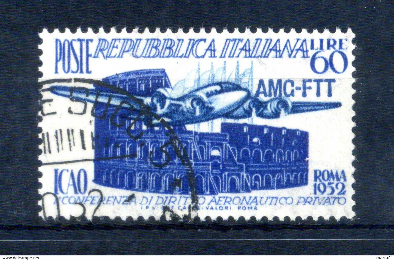 1952 Trieste Zona A S155 Usato, 1° Conferenza Di Diritto Aeronautico Privato ICAO - Afgestempeld