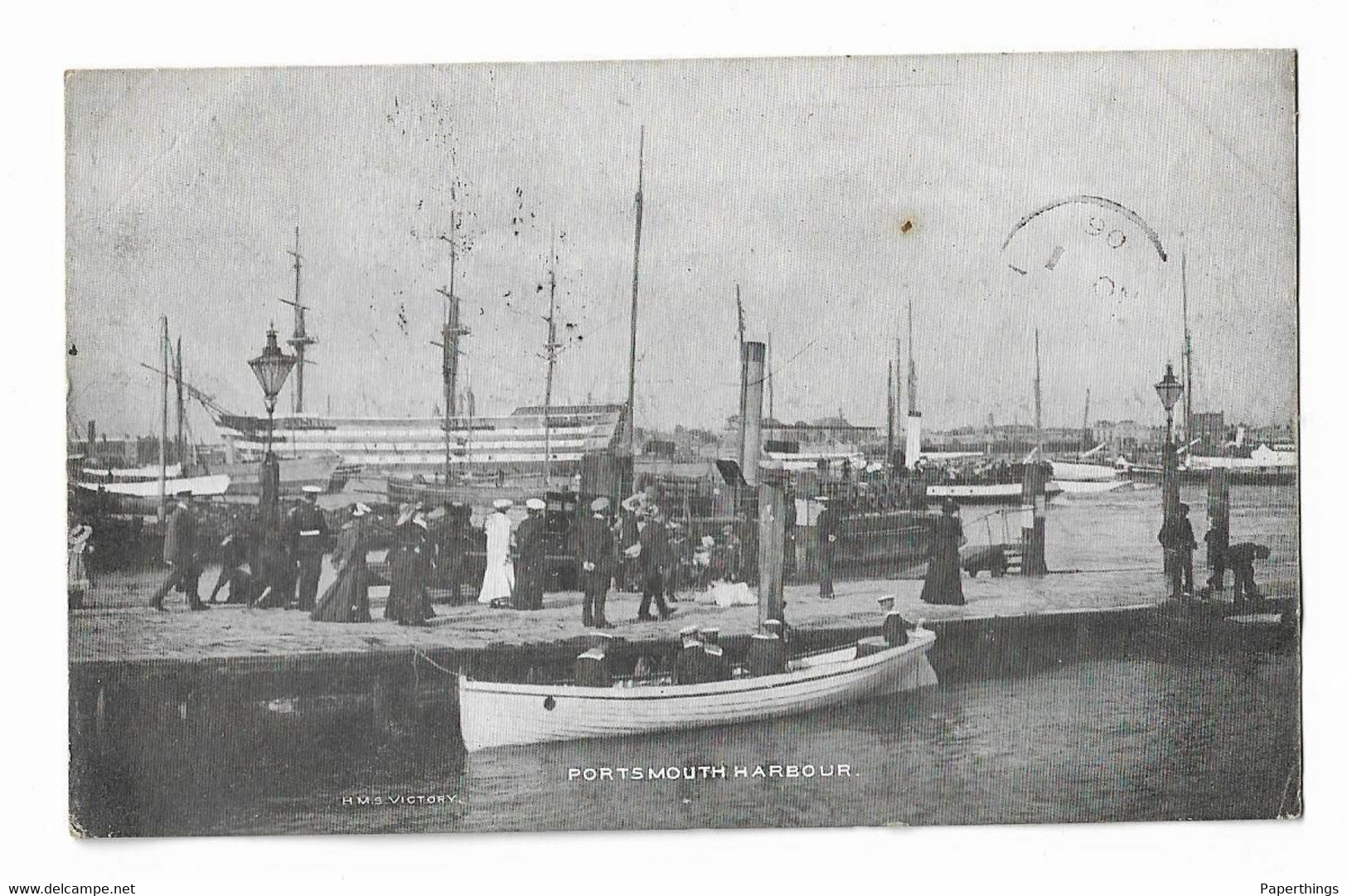Postcard, Hampshire, Portsmouth Harbour, Boat, Sailor, People, 1906. - Portsmouth