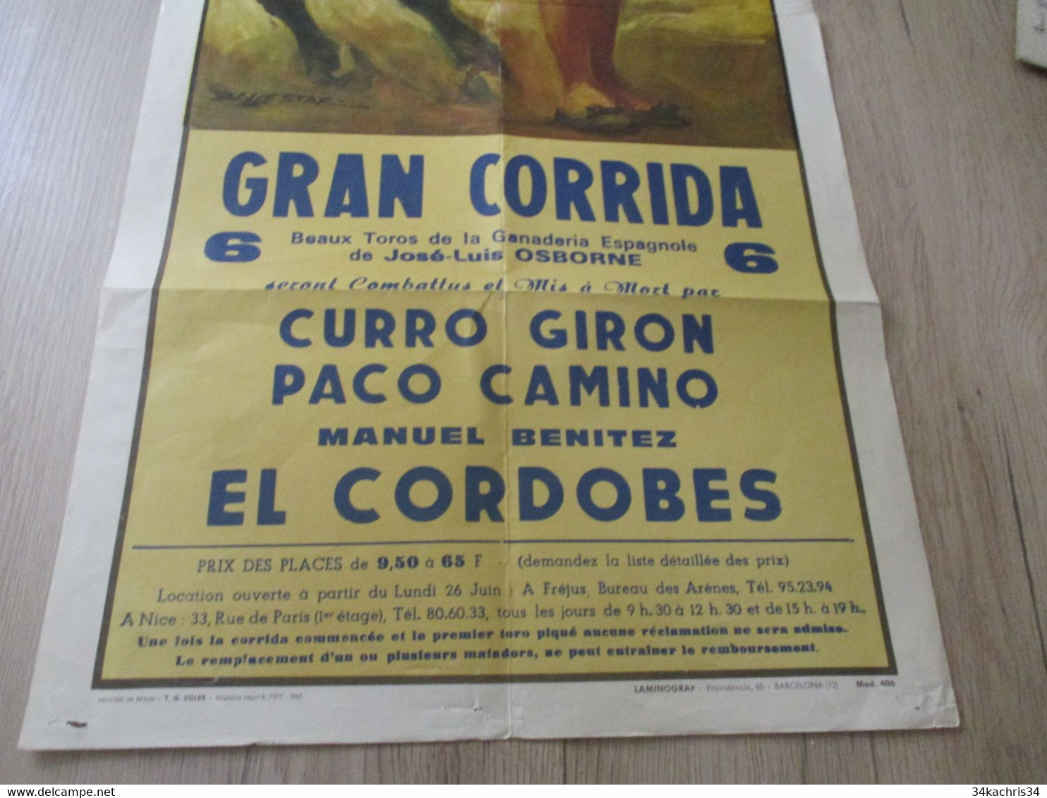 Affiche 70 X 33  Illustrée Par Banestar Corrida Arênes De Fréjus El Cordobes 1964 - Plakate