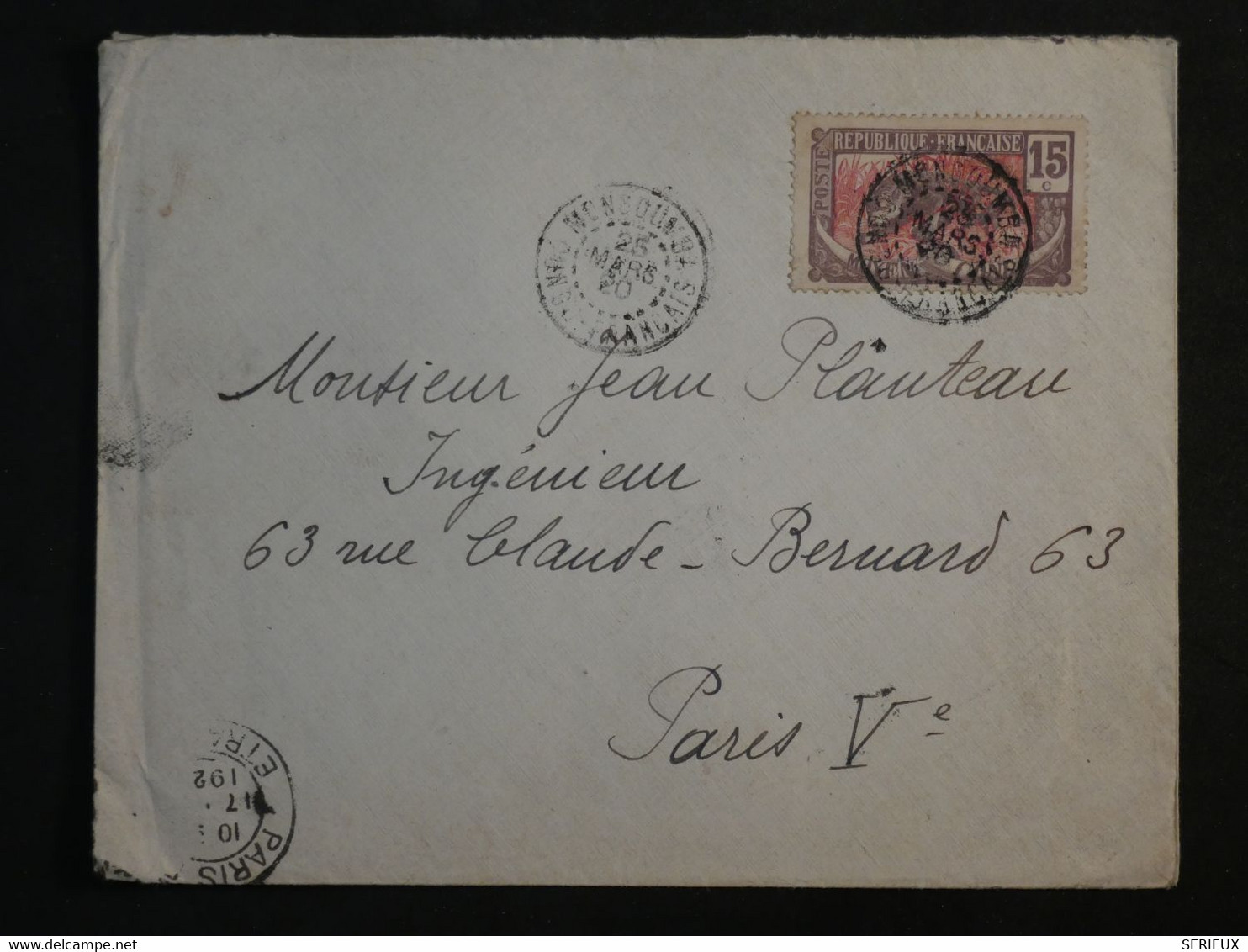 BM11  CAMEROUN CONGO FRANC.  BELLE  LETTRE 1920  PETIT BUREAU  MONGOUMBI ?  A PARIS FRANCE + +AFFRANCH. INTERESSANT++++ - Lettres & Documents