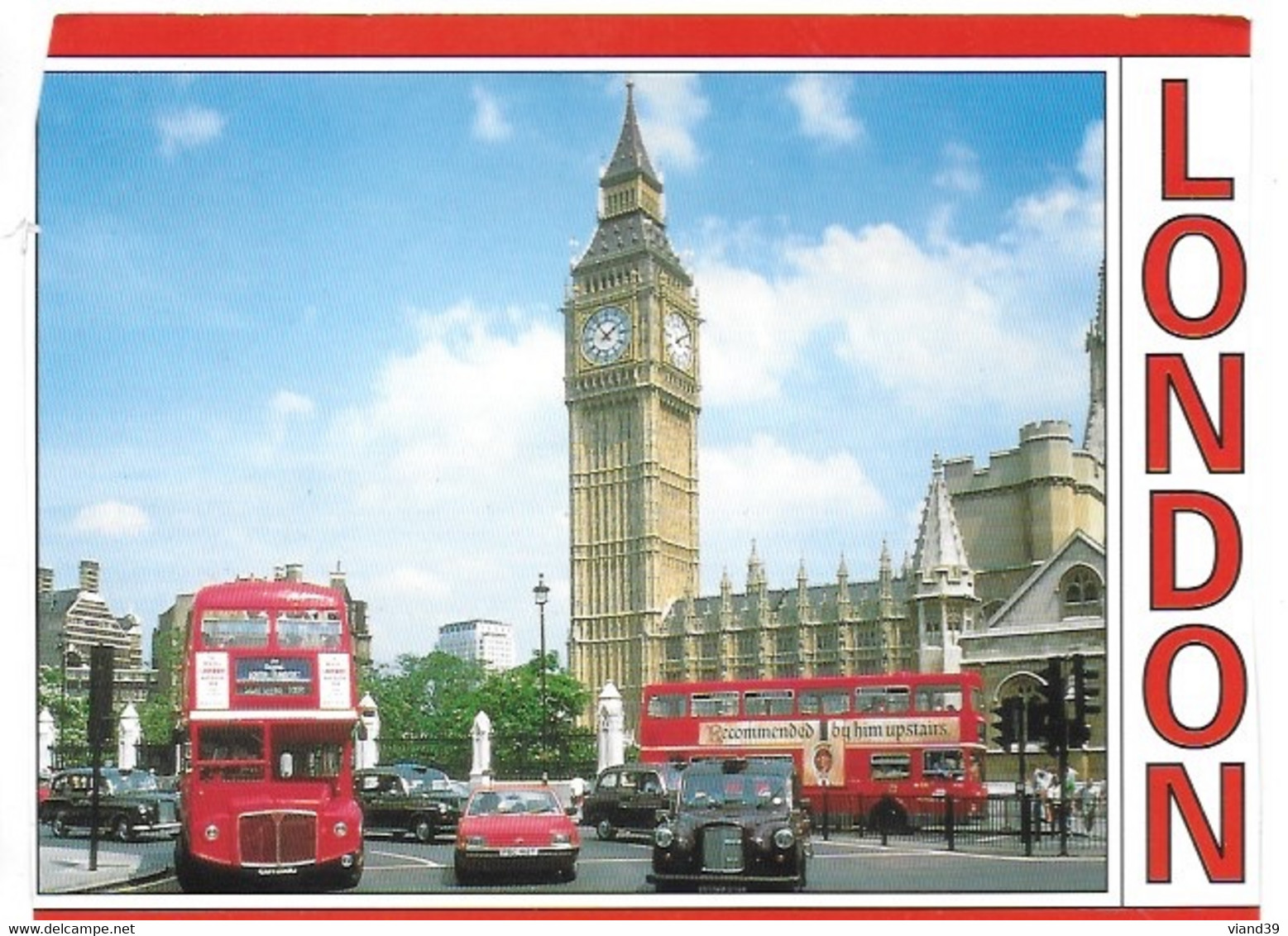 London. -  Londres. - Big Ben ( Bus Et Taxis)    -  Carte Ayant Eu Une Découpe Sur Les Deux Cotés - Houses Of Parliament