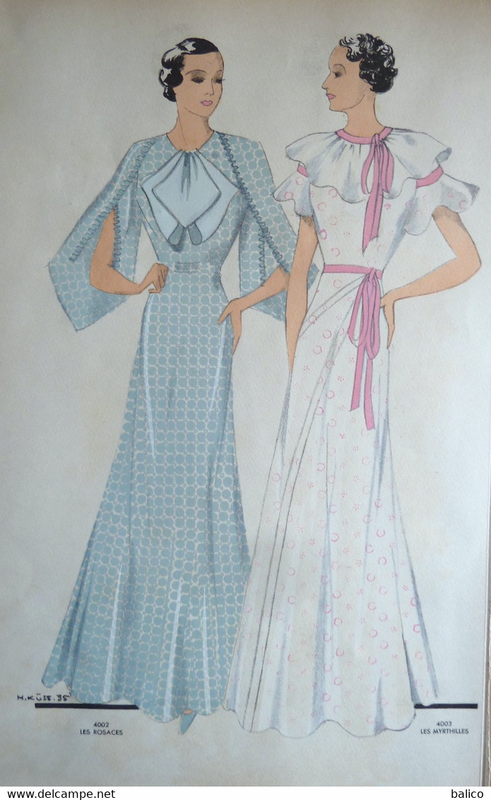 2 Dessins De Mode Exclusif De "M. KUSS 1935"  Recto Verso -  ( Format   24 Cm X 36 Cm )  -  Réf, B 50 - 1900-1940