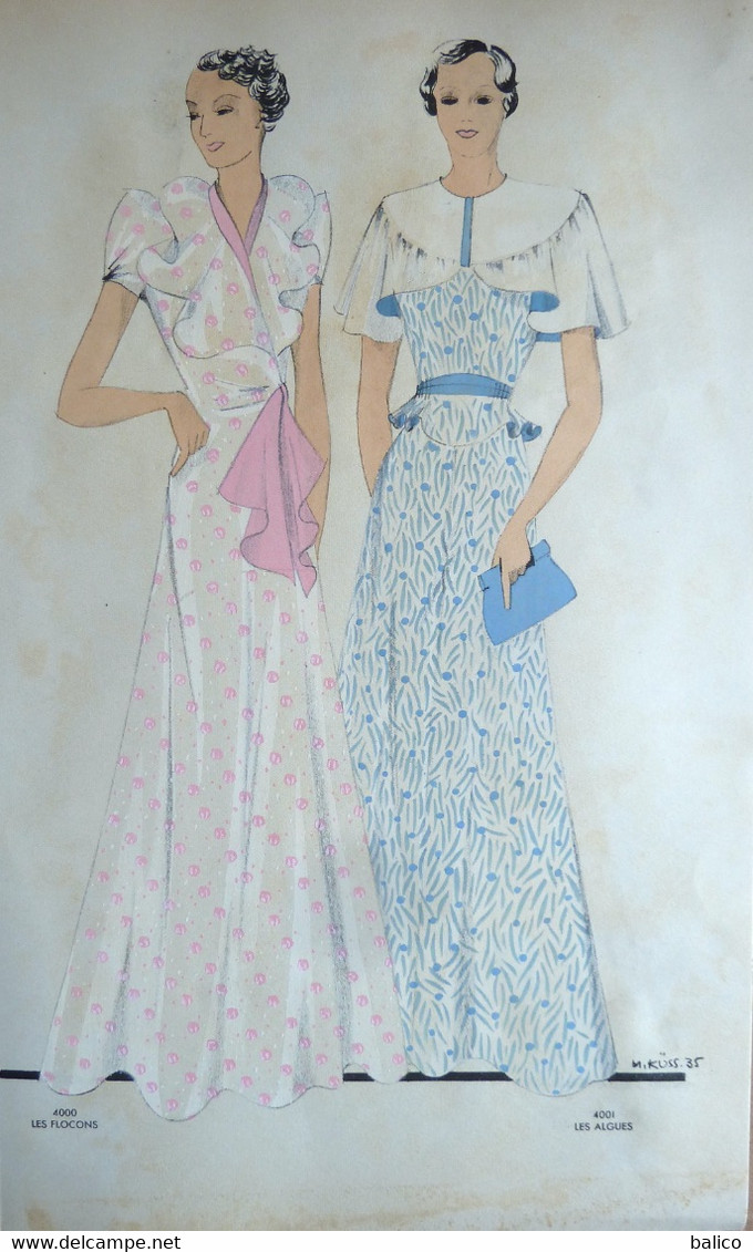 2 Dessins De Mode Exclusif De "M. KUSS 1935"  Recto Verso -  ( Format   24 Cm X 36 Cm )  -  Réf, B 50 - 1900-1940