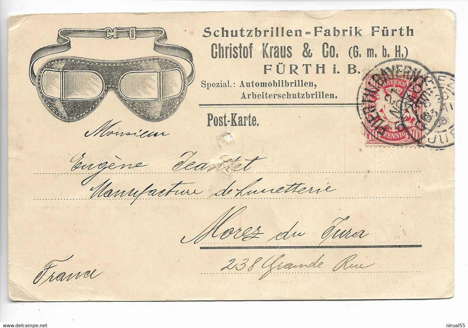 Allemagne FÜRTH I. B Schutzbrillen - Fabrik Fürth Lunettes 1906  ....G - Furth