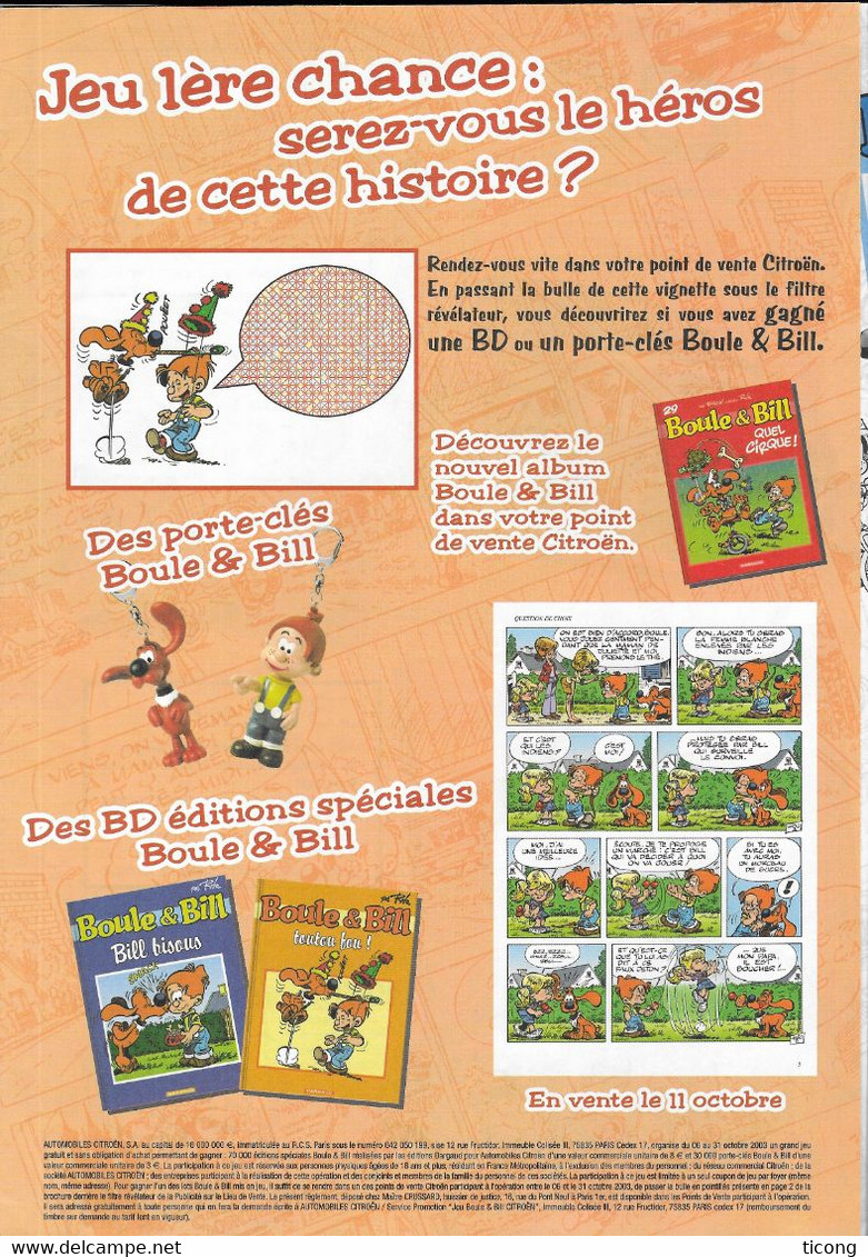 BOULE ET BILL,DEPLIANT PUBLICITAIRE DE 8 PAGES  PRESENTANT LES CITROEN 2003 ( C2  - C3 - C5 - C8 - XSARA - PICASSO ) - Boule Et Bill