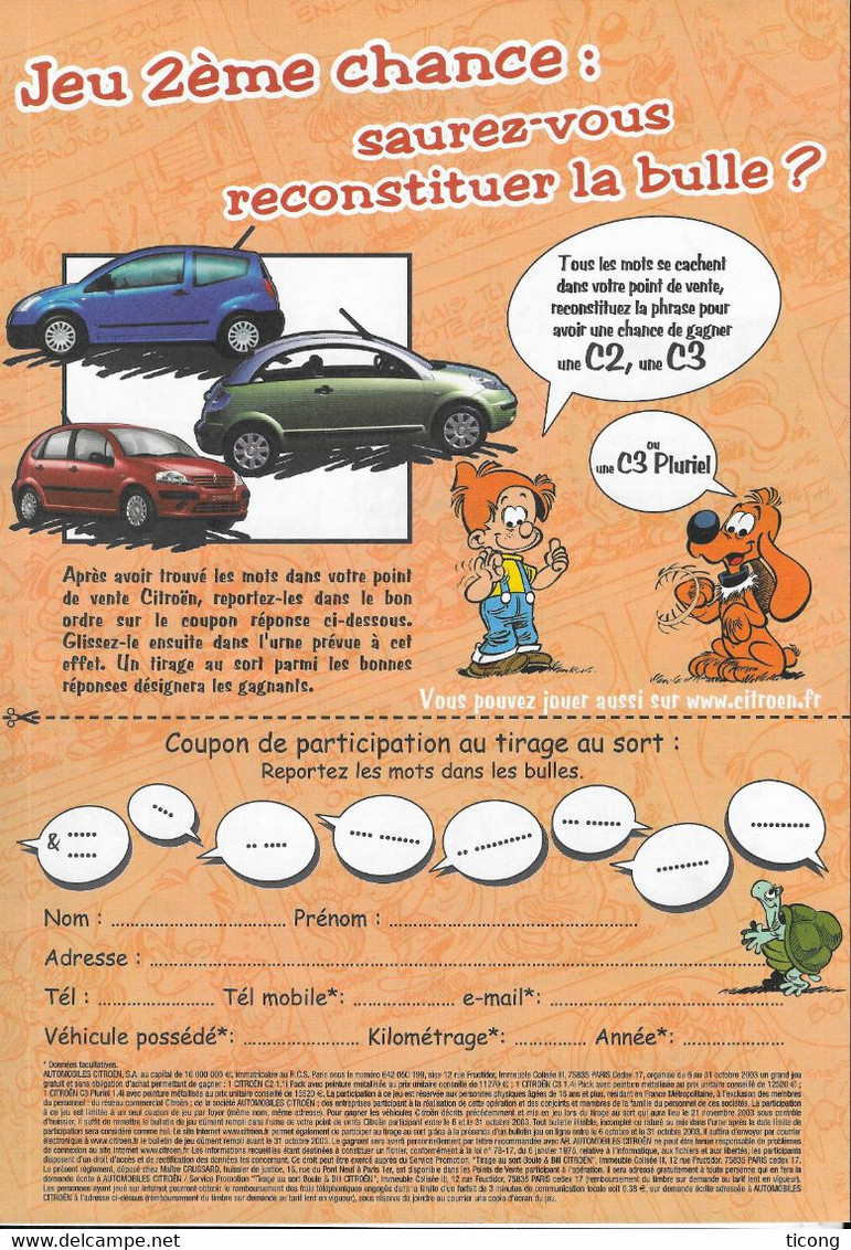 BOULE ET BILL,DEPLIANT PUBLICITAIRE DE 8 PAGES  PRESENTANT LES CITROEN 2003 ( C2  - C3 - C5 - C8 - XSARA - PICASSO ) - Boule Et Bill