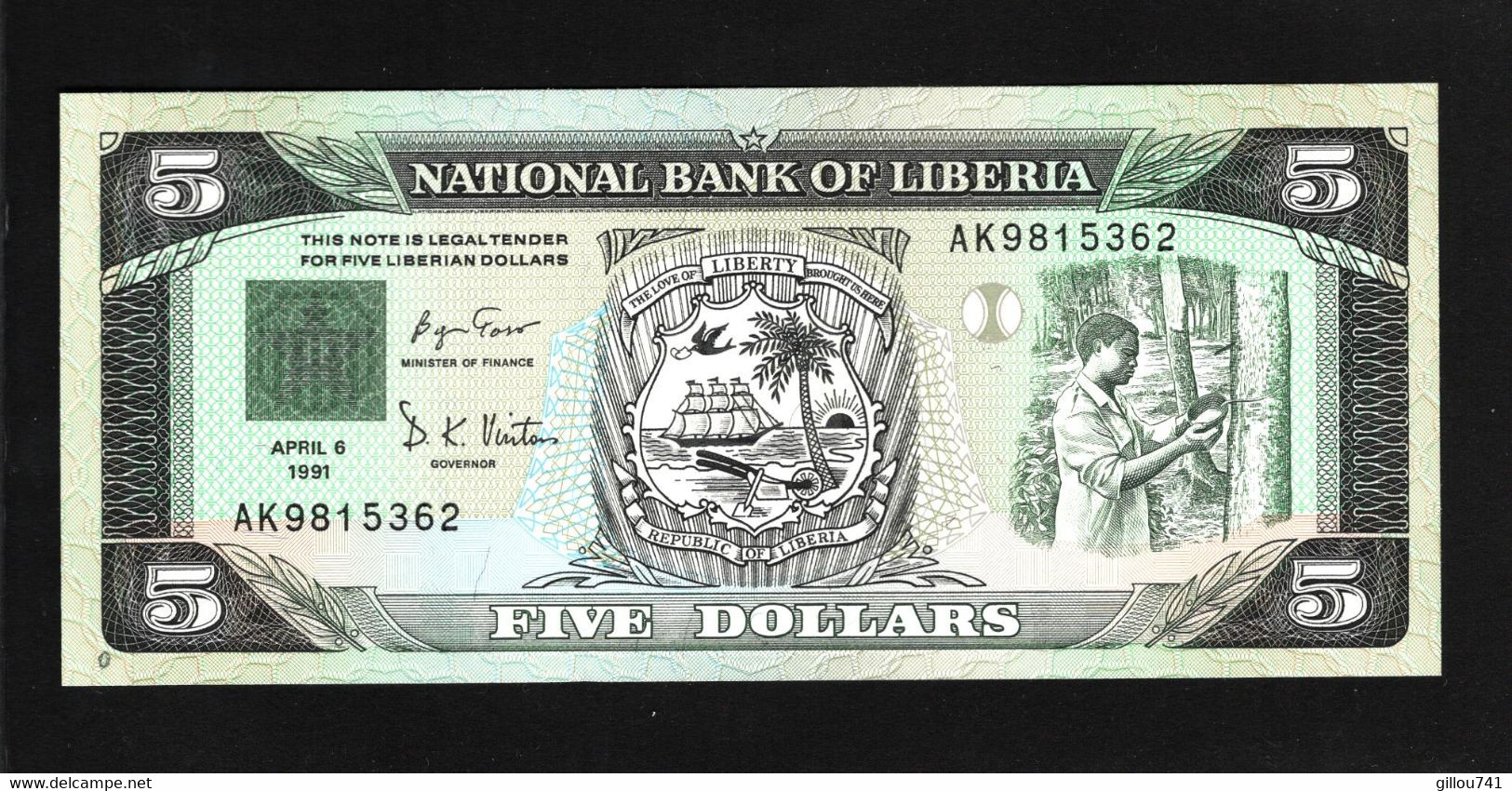 Liberia, 5 Dollars, 1989 & 1991 Issue - Liberia