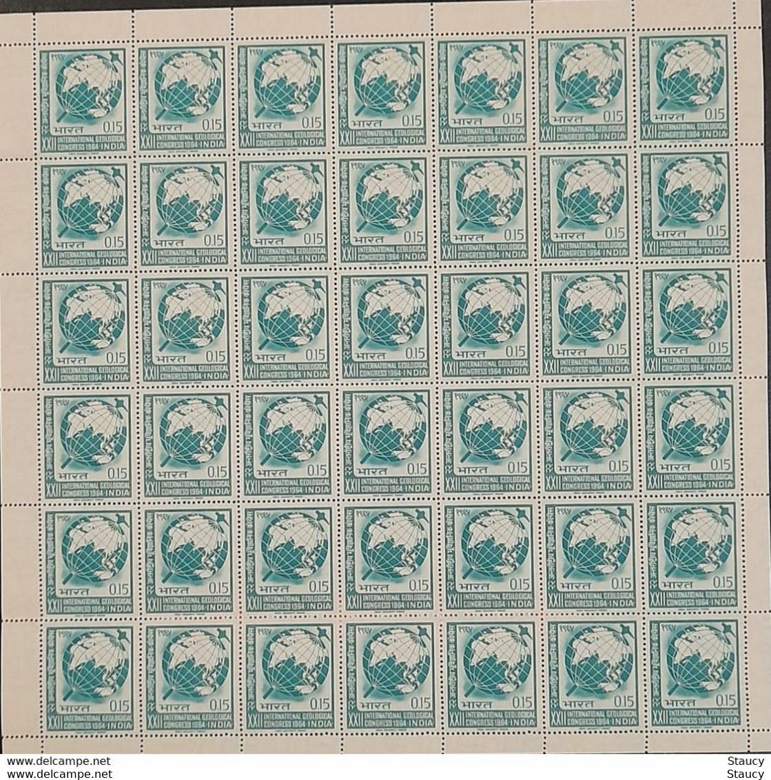 INDIA 1964 XXII INTERNATIONAL GEOLOGICAL CONGRESS 15p FULL SHEET Of 42 STAMS As Per Scan MNH - Otros & Sin Clasificación