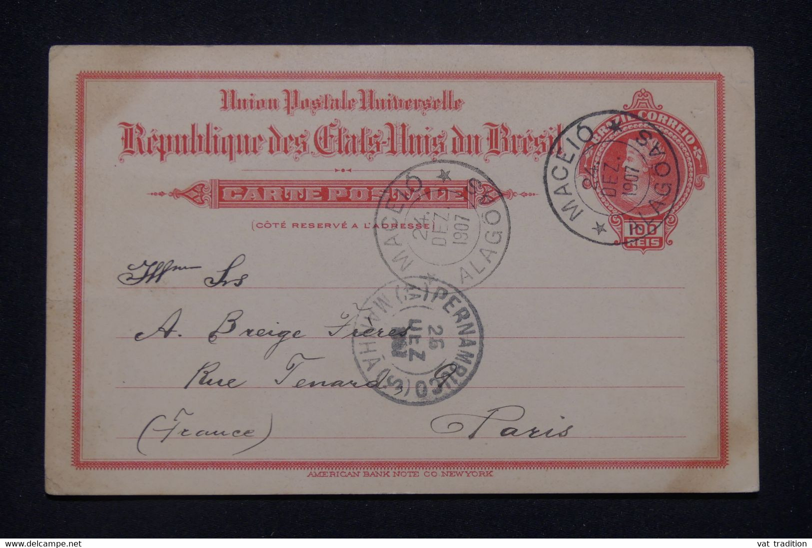 BRESIL - Entier Postal De Maceio Pour Paris En 1907 - L 139036 - Entiers Postaux