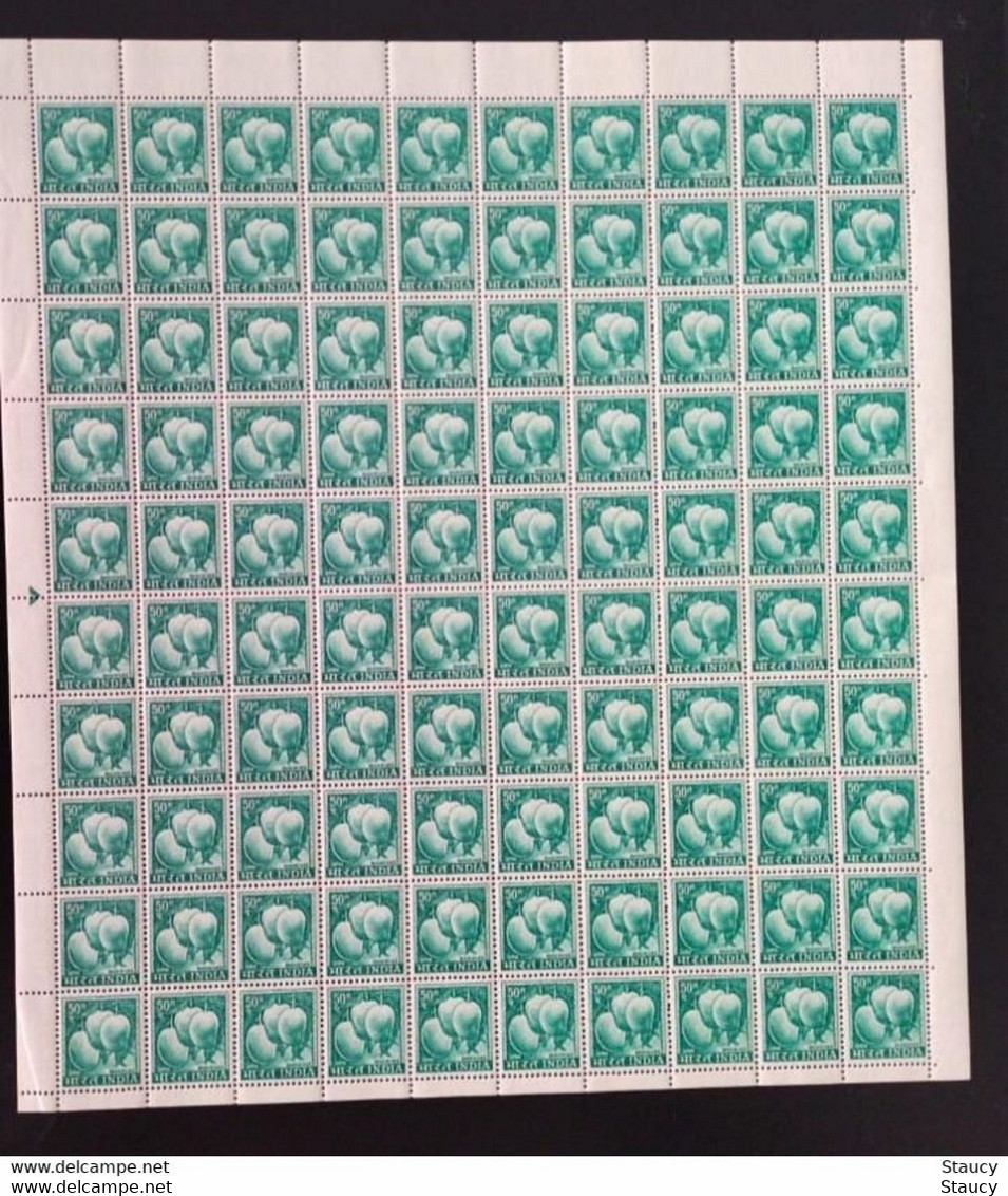 INDIA 1965-1967 4th Series Definitive 50p Mangoes (watermark Ashoka) Full Sheet MNH Rare To Find Full Sheet - Neufs