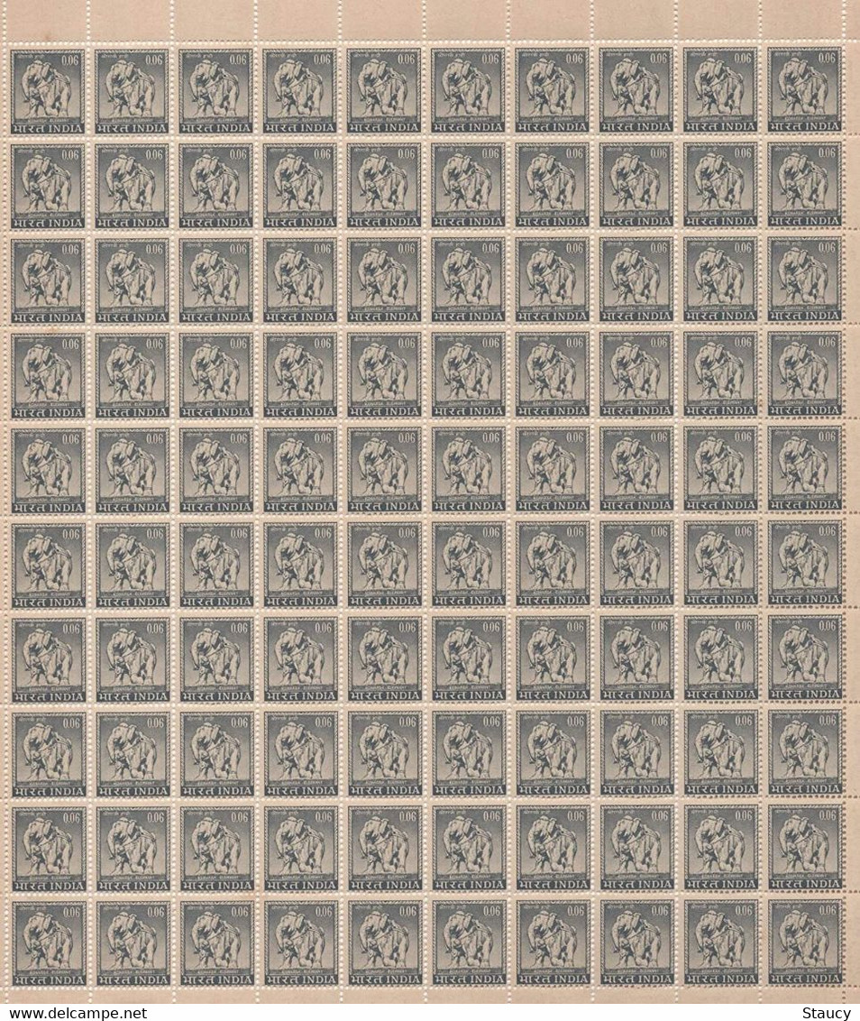 INDIA 1965-1967 4th Series Definitive 6p Konark Elephant (watermark Ashoka) Full Sheet MNH Rare To Find Full Sheet - Unused Stamps