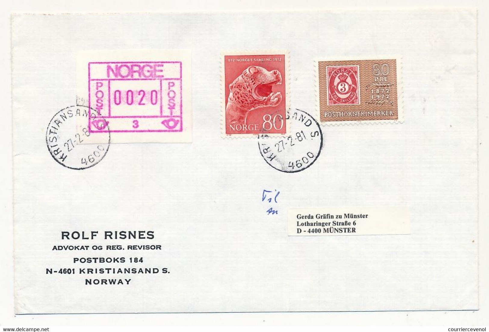 NORVEGE - Lot 9 Enveloppes Diverses, Affranchissements Composés Avec étiquette ATM, 1981 - Briefe U. Dokumente